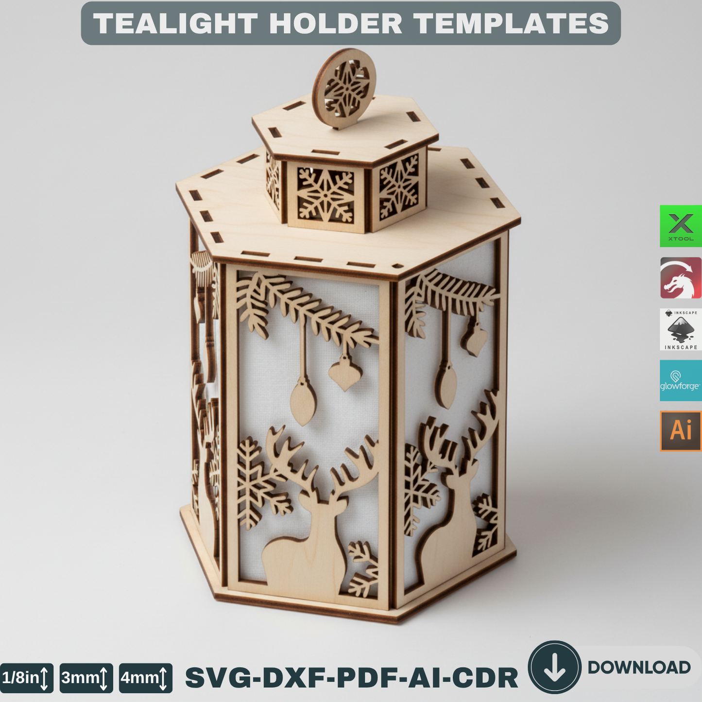 Laser Cut Christmas Lantern Set – Wooden Tealight Holders, DIY Tabletop Holiday Lights, Winter Village Christmas Home Decor 904
