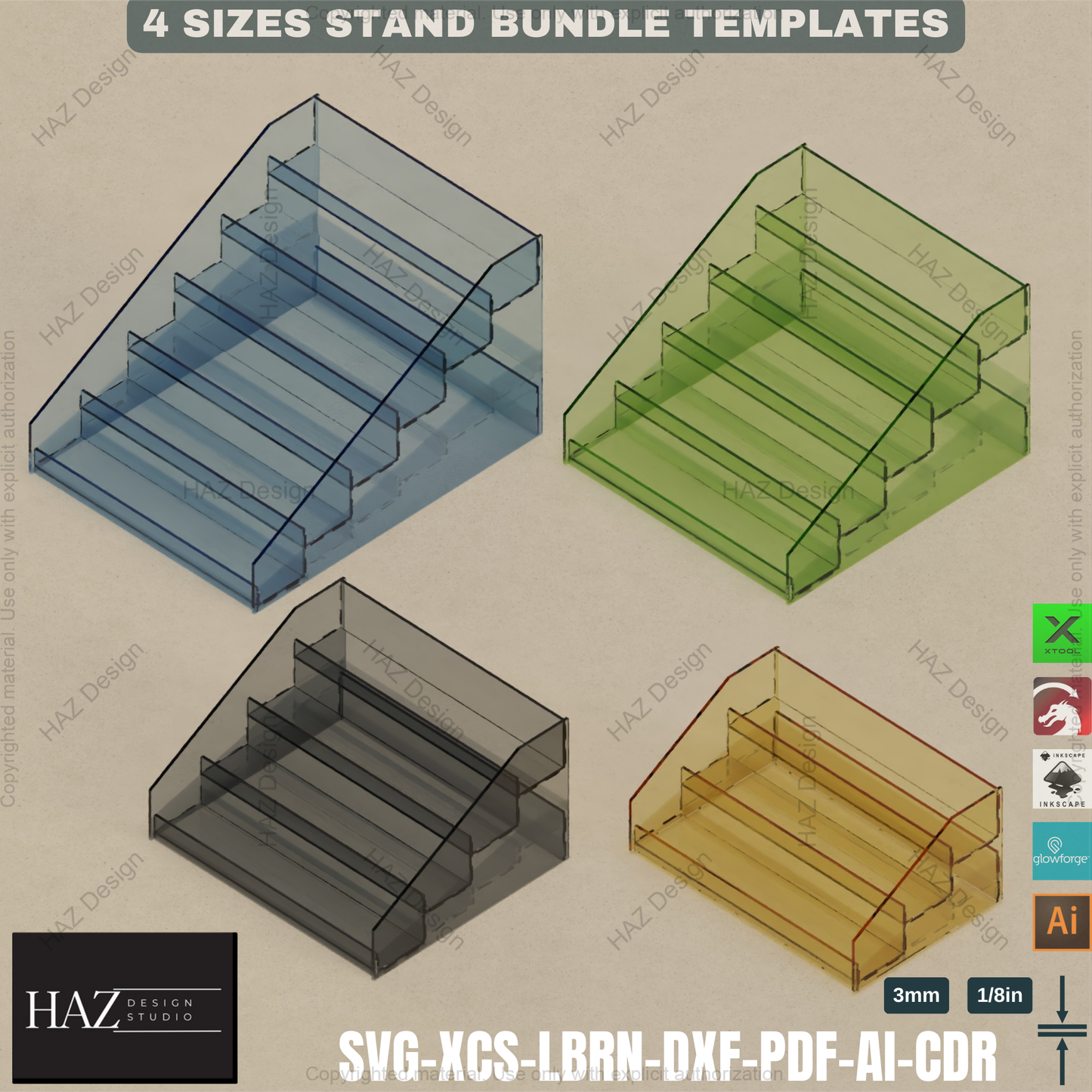 Laser Cut Display Stand - Tiered Shelf - Market Retail SVG,Tiered Display SVG - Laser Cut Shelves - 4 Sizes Bundle 419