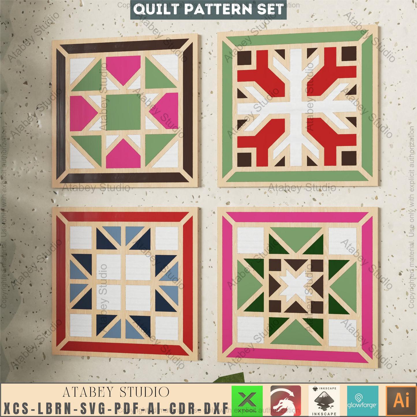 Modern Geometric Coaster & Wall Tile Bundle • 16 Laser Cut Patterns for DIY Home Decor • Glowforge Xtool Compatible 945