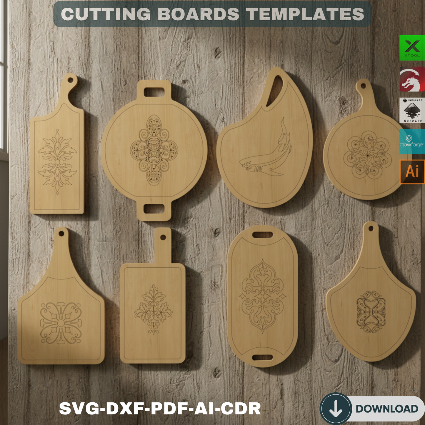 Custom Engraved Cutting Board SVG Bundle - Laser Cut Charcuterie Board Digital Files - Kitchen Decor Gift Set