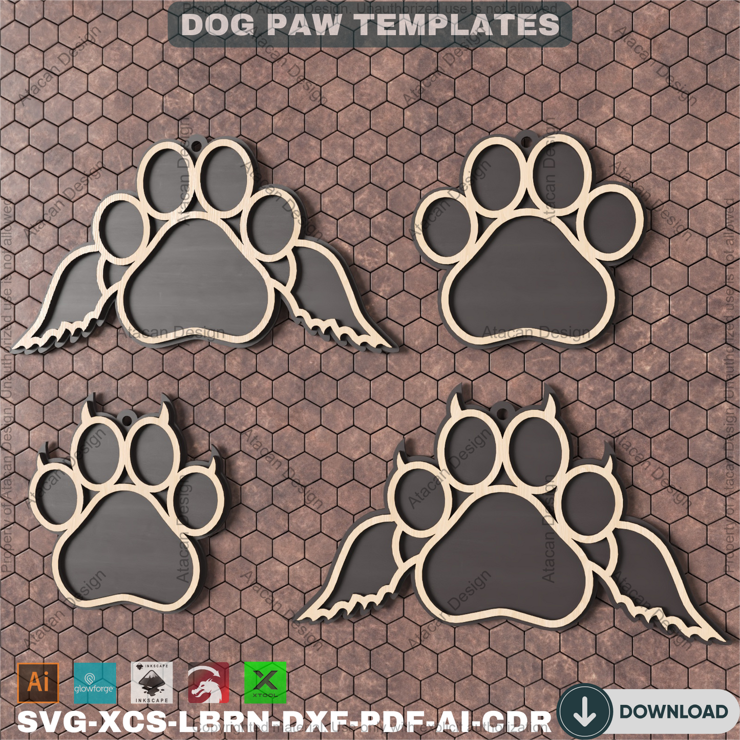 Personalized Dog Paw Ornament - Custom Pet Holiday Keepsake for Christmas,Angel Wing Dog Paw Ornamen,Paw Print Dog Bone Ornament 809