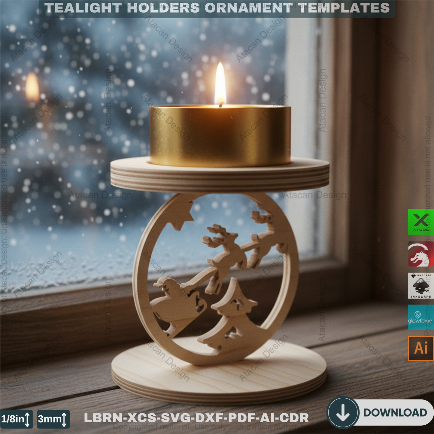 Snowflake Tealight Holder Set, Wooden Laser Cut Decor, Winter Candle Templates, Standing Tea Light Holders 907