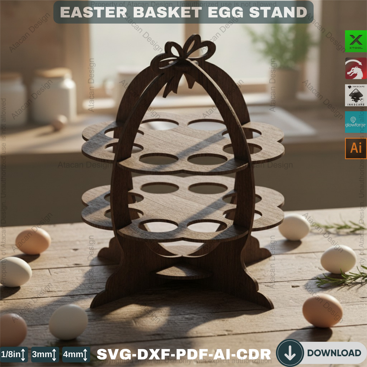 Wooden Easter Egg Display Stand / Easter Basket Design / Egg Holder Laser Cut Files / Easter Box Xtool Glowforge cut files 160