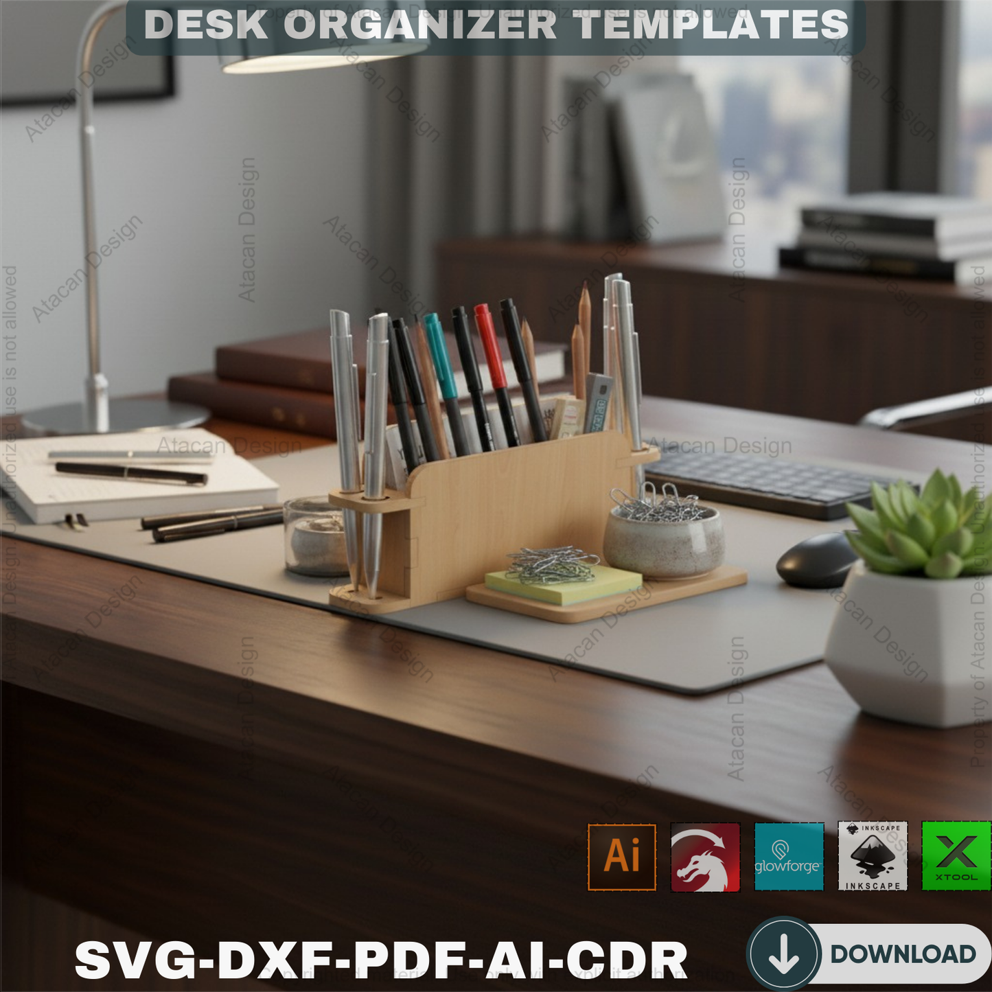 Business Card Holder Laser Cut SVG File - Wood Desk Organiser Accessories - Download Glowforge Cut file 100