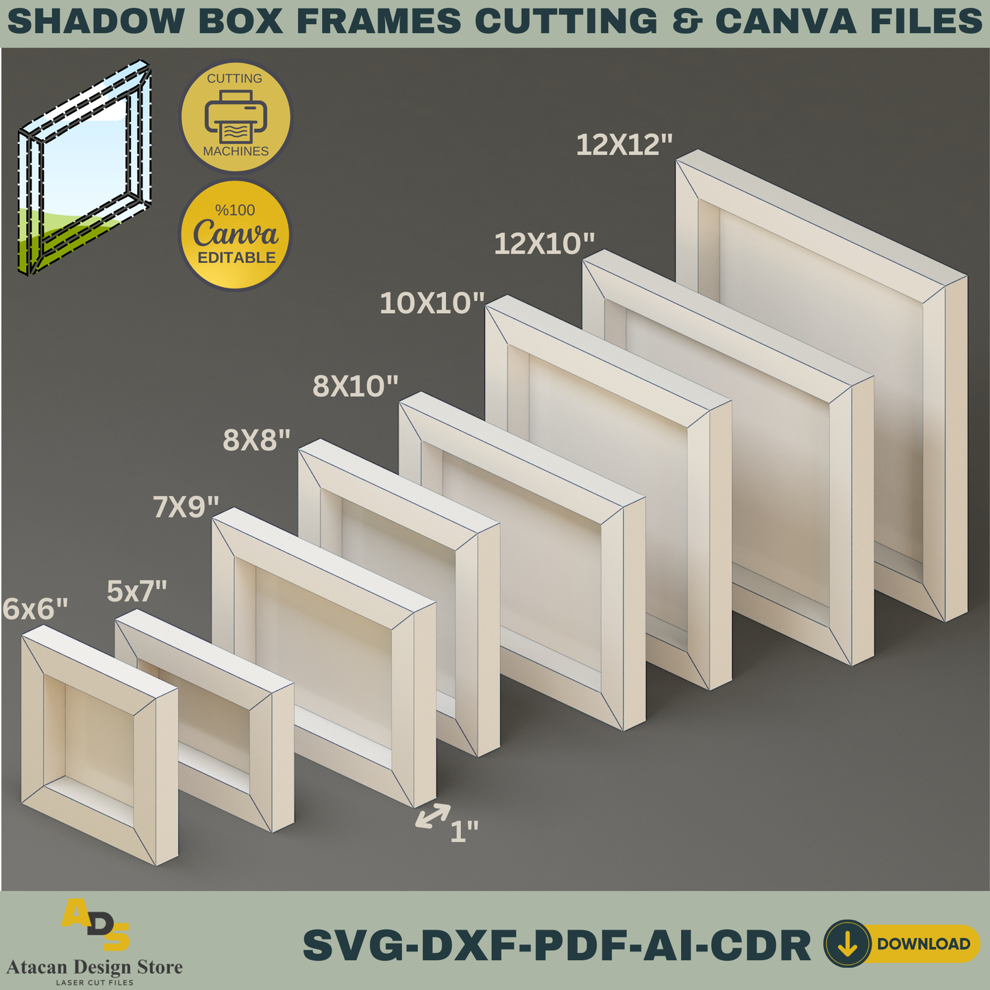 Shadow Box Frame SVG Templates | 3D Paper Craft for Cricut & Silhouette | Canva Editable | pdf, DXF, ai, CDR Cutting Files 767