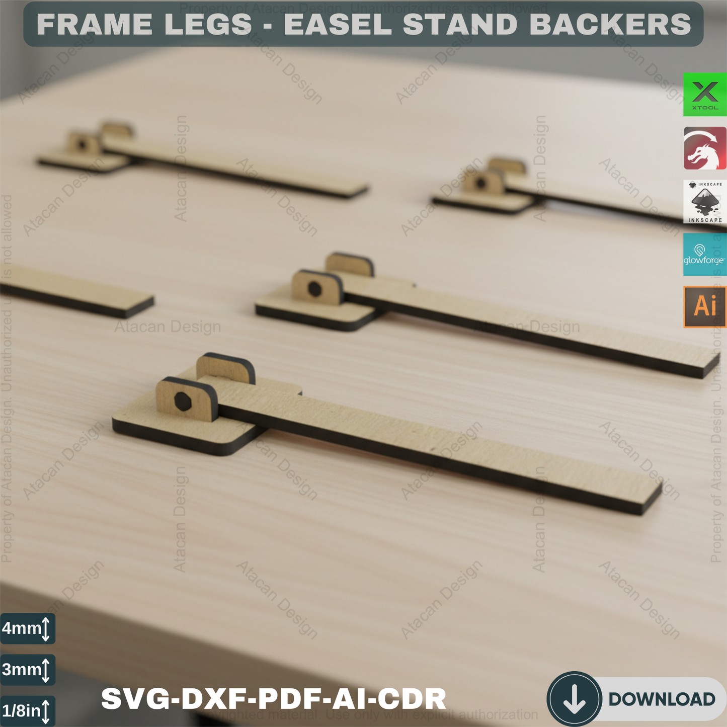 Versatile Easel Stand Backs 8 Sizes / Picture Frame and Art Display Legs / Display Solutions Multiple Sizes SVG DXF CDR Pdf 400