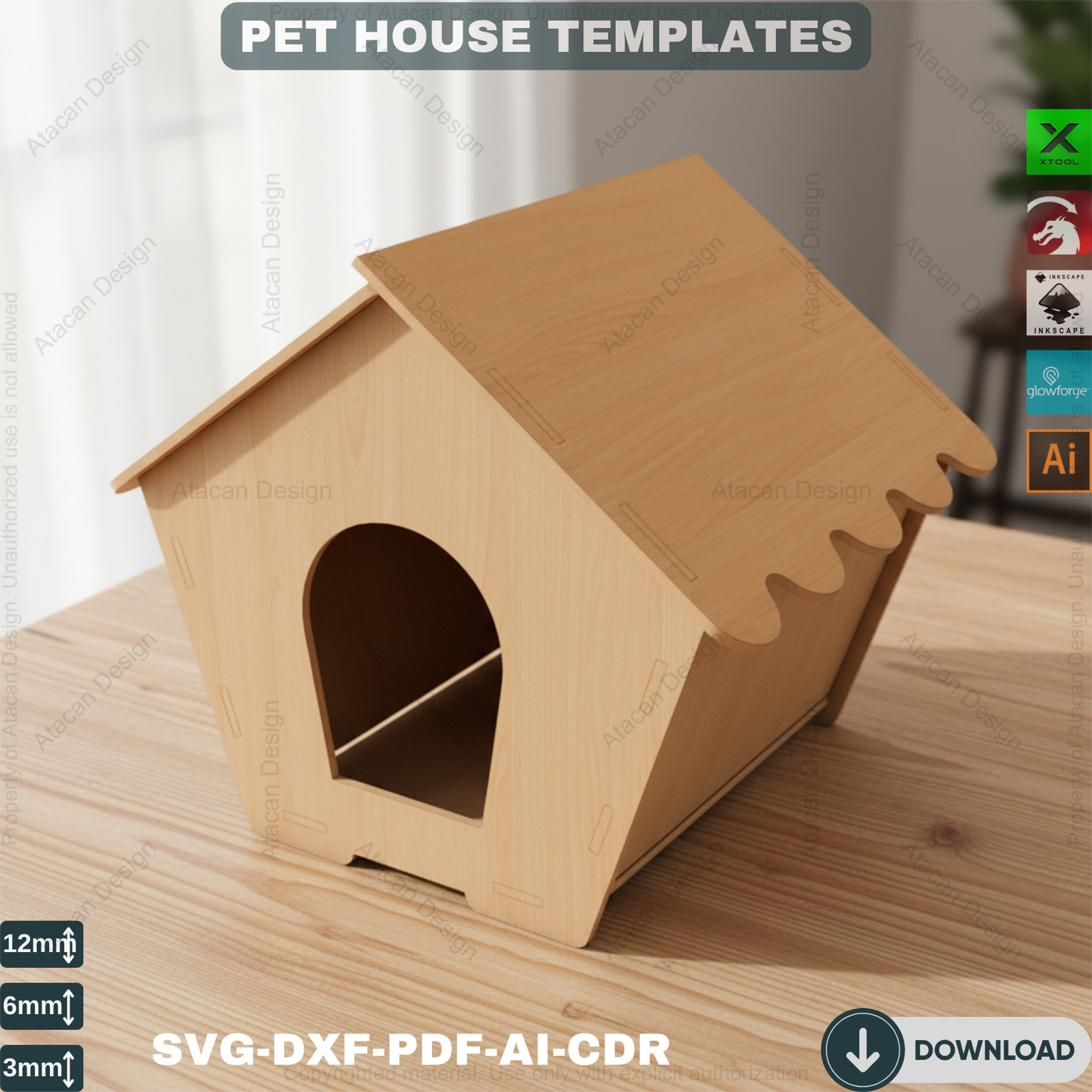 Laser Cut Pet House - 3 Size Templates for Cats and Dogs 493