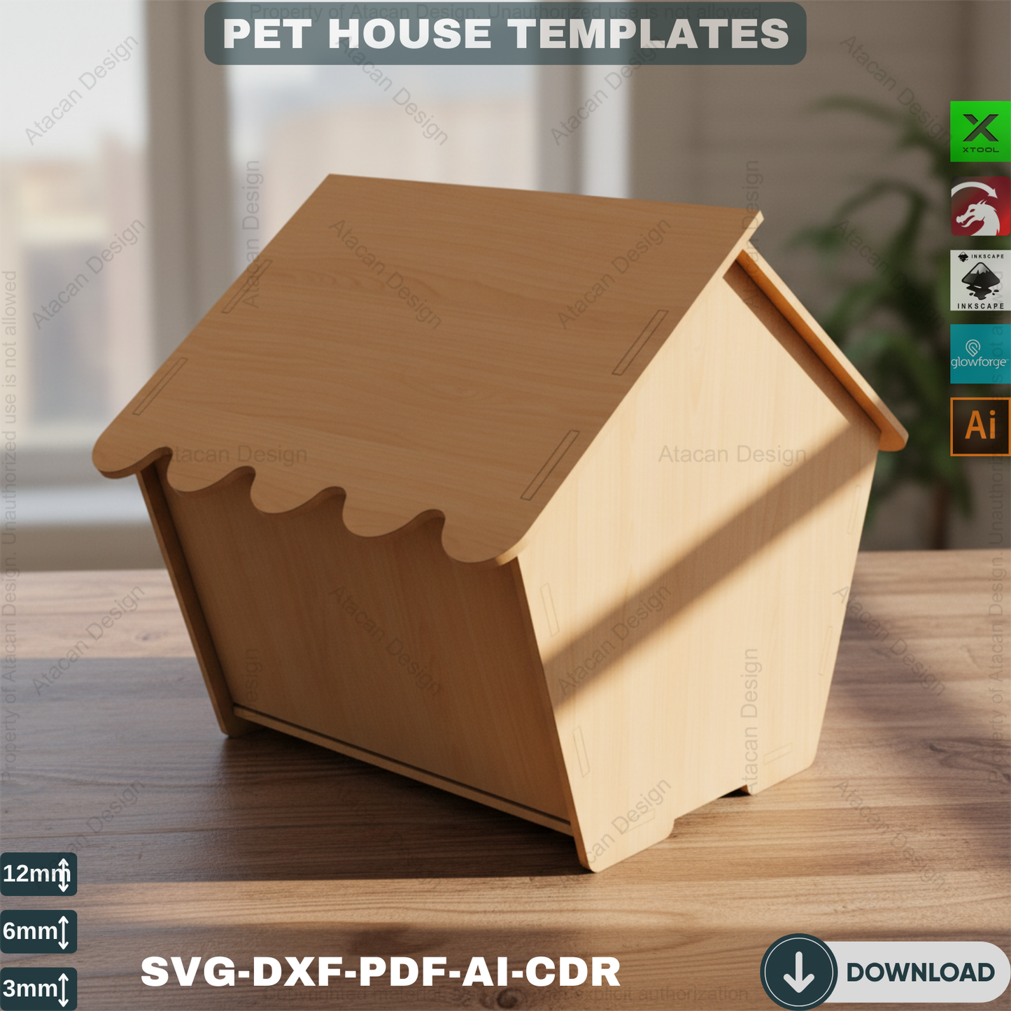 Laser Cut Pet House - 3 Size Templates for Cats and Dogs 493