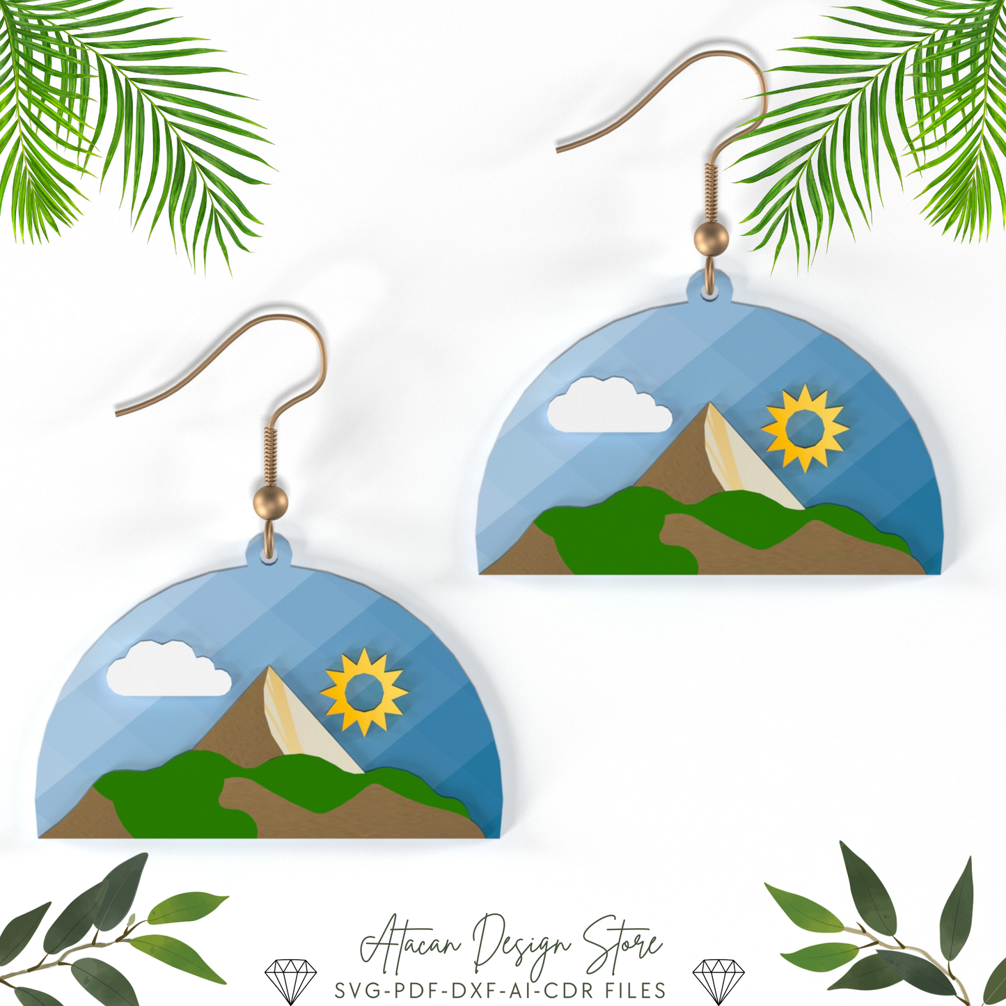 Stylish Hat, Afro Silhouette, Cocktail,Sailboat, Gender Symbols, Palm Tree, Snowflake, Mountain Earrings - Unique Jewelry Design Set 661