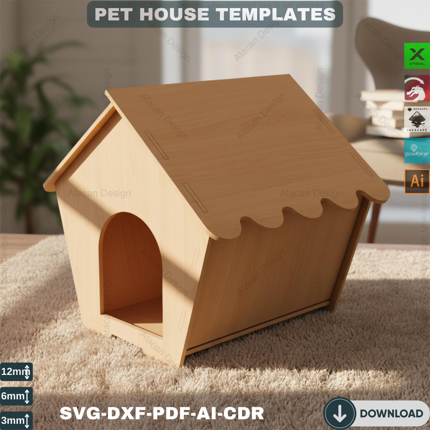 Laser Cut Pet House - 3 Size Templates for Cats and Dogs 493