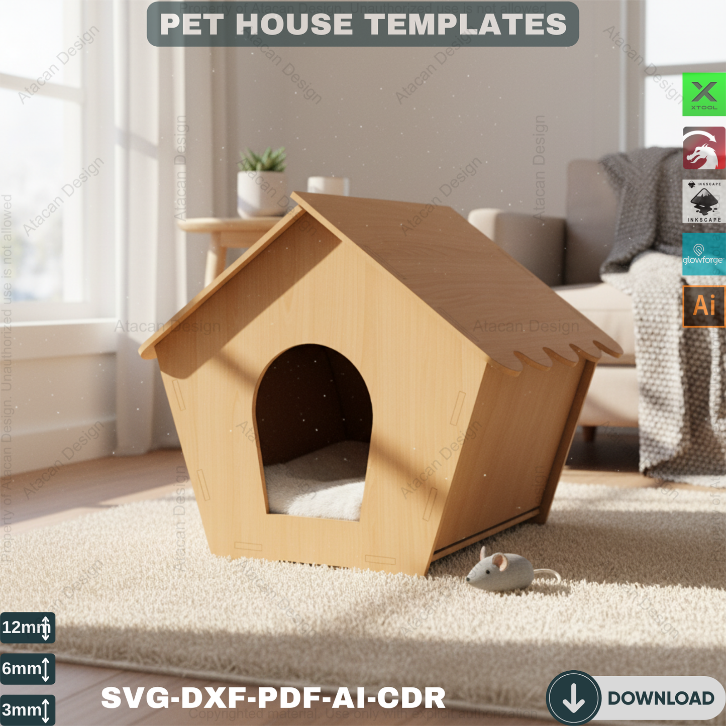 Laser Cut Pet House - 3 Size Templates for Cats and Dogs 493