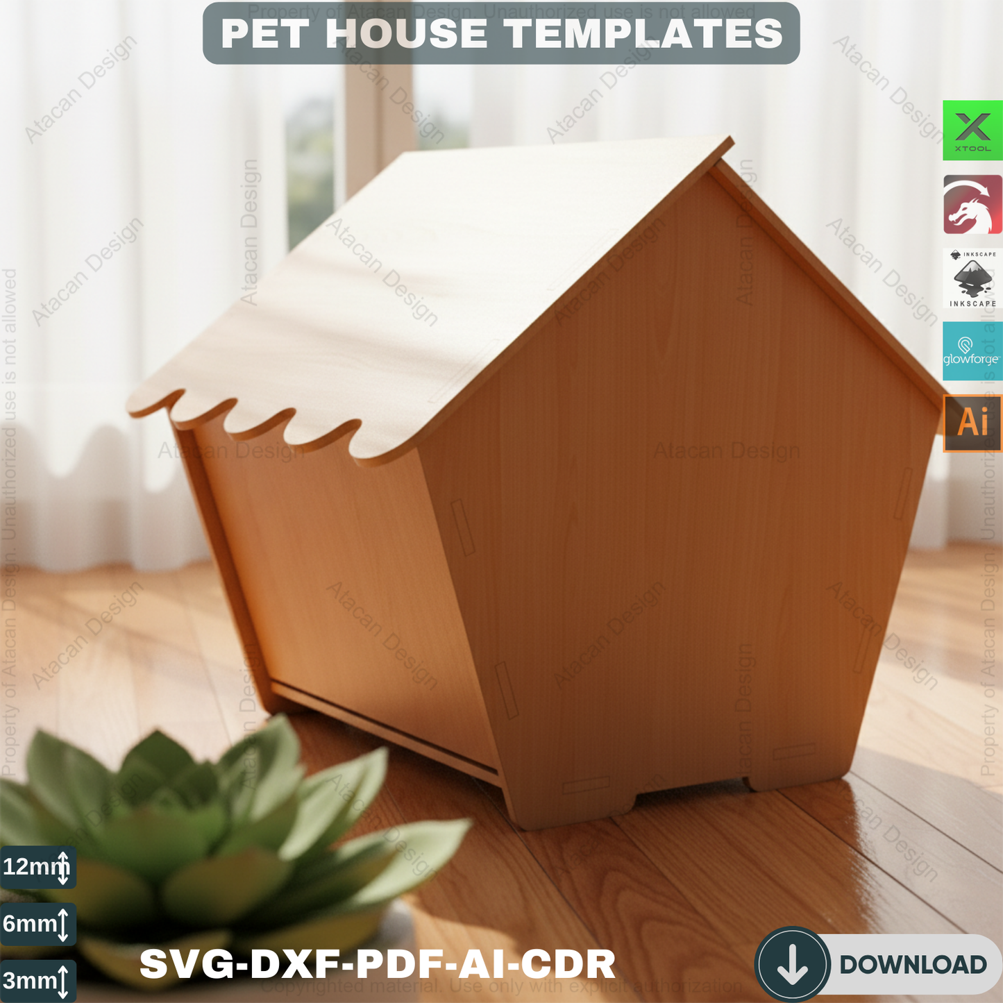 Laser Cut Pet House - 3 Size Templates for Cats and Dogs 493