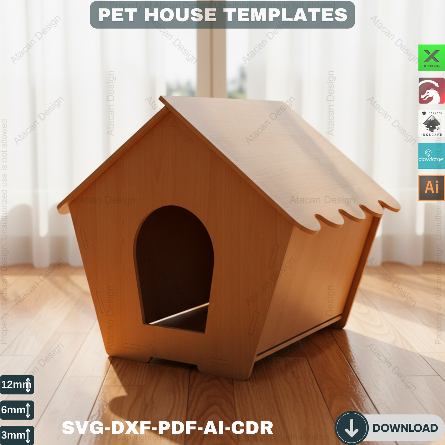 Laser Cut Pet House - 3 Size Templates for Cats and Dogs 493
