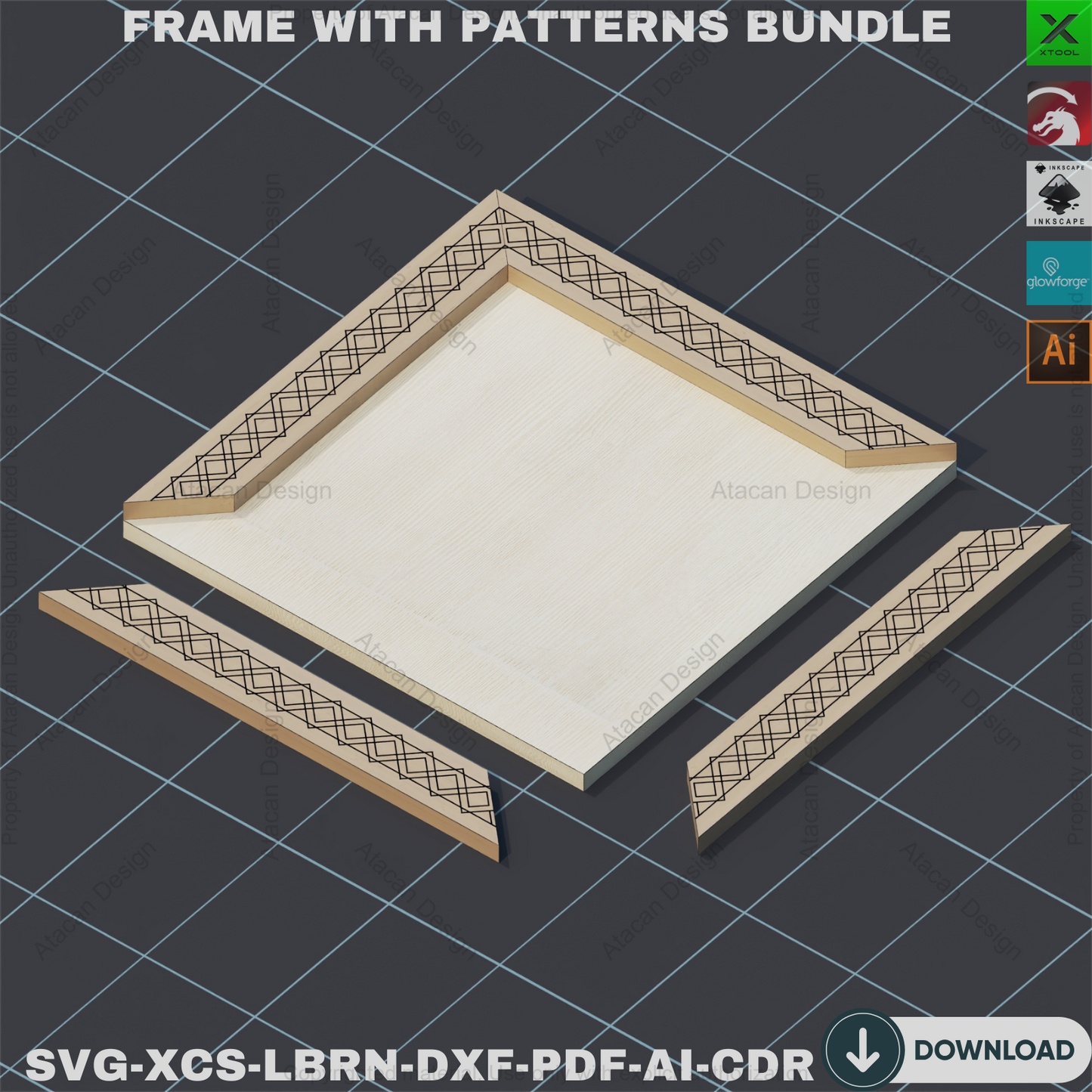 Photo Frame Laser Cut: SVG, 2 Styles, 8 Sizes, Xtool Ready,Patterned Frame SVG: Laser Cut Photo Frames, 2 Designs, 8 Sizes 856