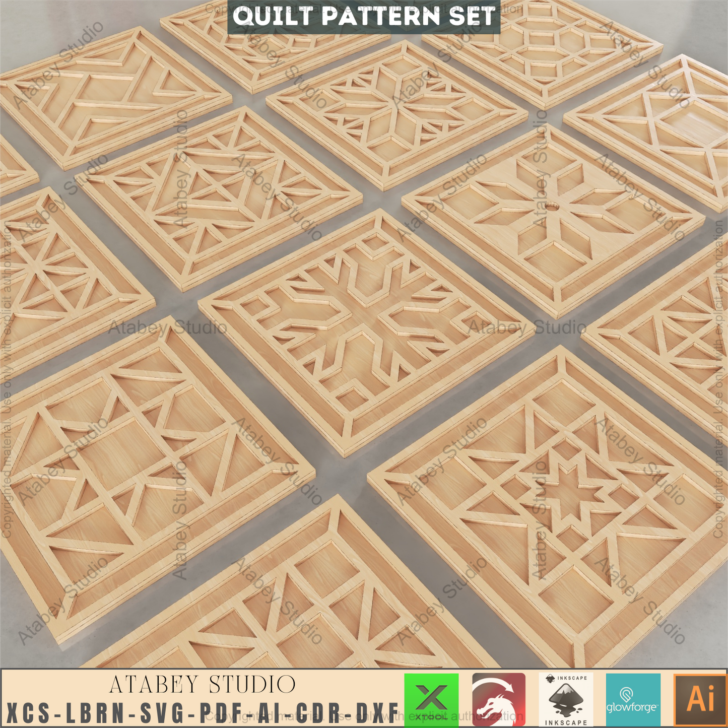 Modern Geometric Coaster & Wall Tile Bundle • 16 Laser Cut Patterns for DIY Home Decor • Glowforge Xtool Compatible 945