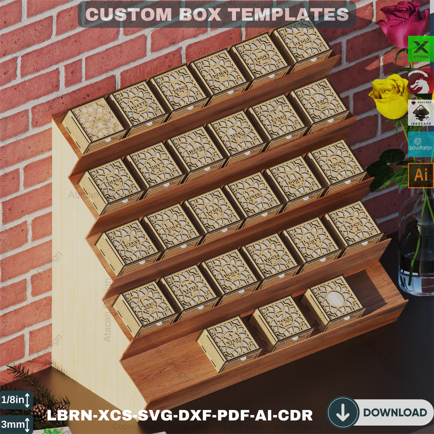 Monogram SVG Letters Laser Cut Gift Box: Jewelry Storage, Wooden Engravable Design, Two Styles 825