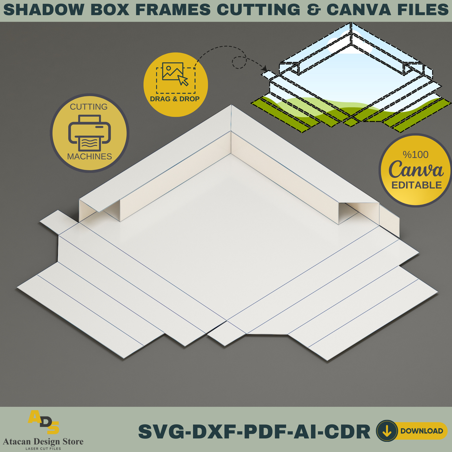 Shadow Box Frame SVG Templates | 3D Paper Craft for Cricut & Silhouette | Canva Editable | pdf, DXF, ai, CDR Cutting Files 767