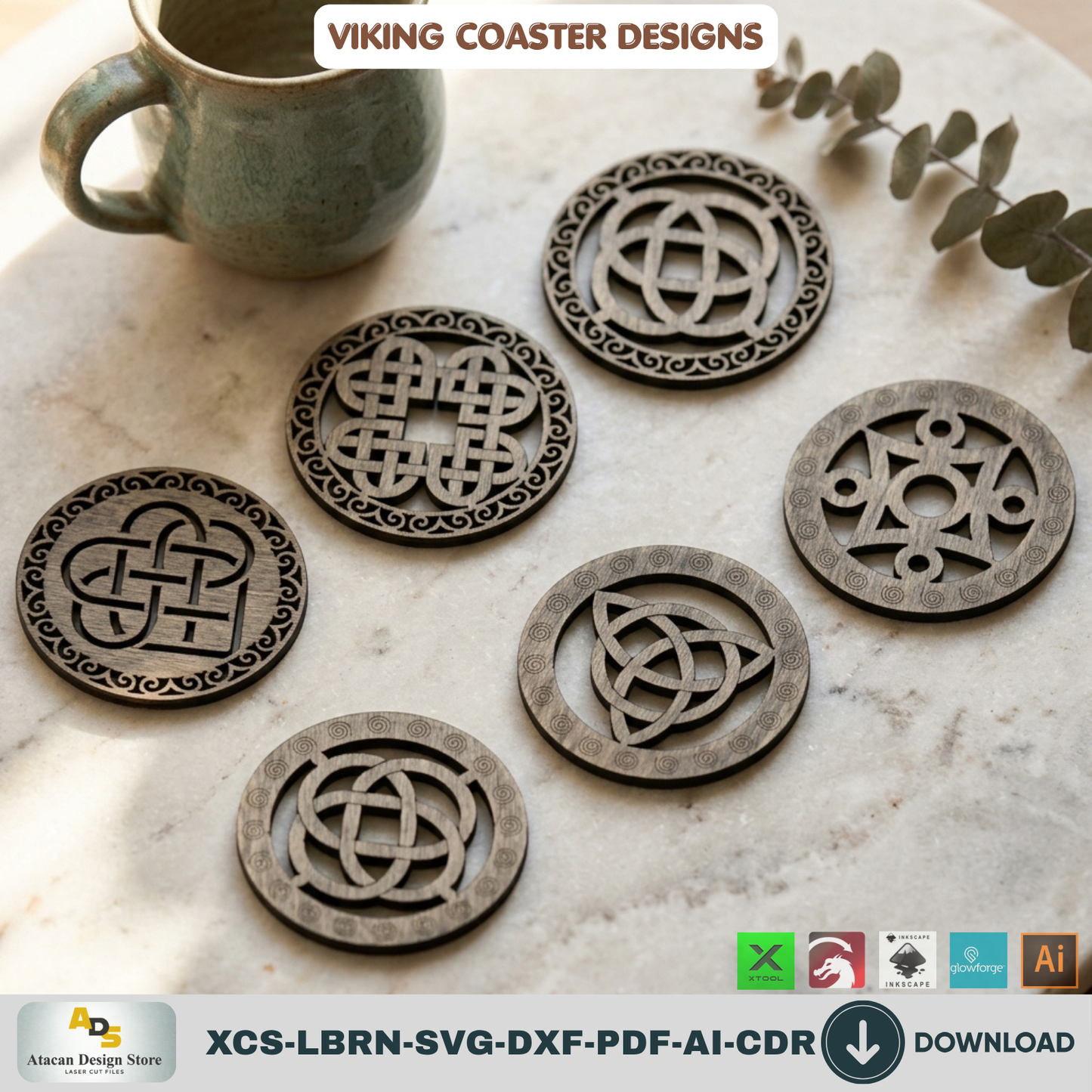 Viking Celtic Knot Coaster Laser Cut Files Wooden Round Tray Template