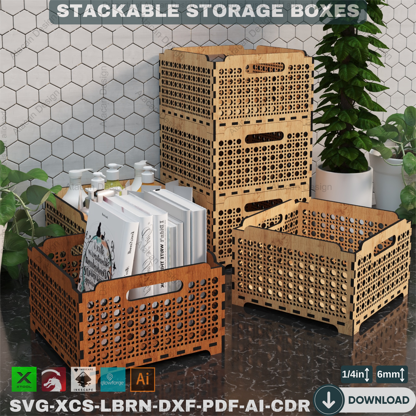 Elegant Laser Cut Storage Boxes - Stackable Design for Home Organization,Stackable Laser Cut Box Files - Create Stylish Wooden Storage 860