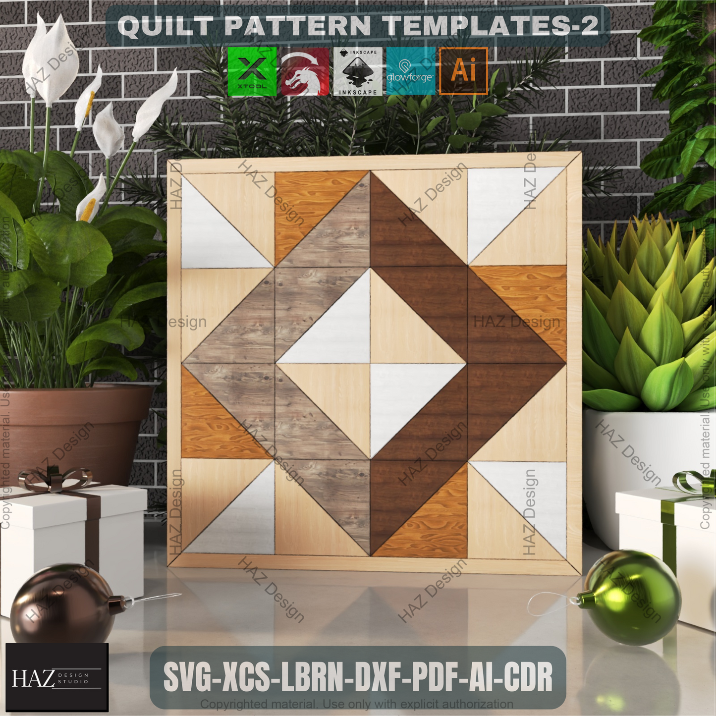 Rustic Barn Quilt SVG Bundle, 6 Wood Grain Quilt Patterns, Laser Cut Files for Glowforge, Natural Farmhouse Wall Art Decor 462