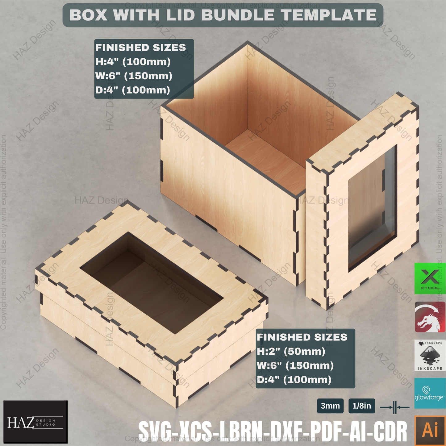 Laser Cut Box Template Bundle - 12 Sizes with Window & Solid Lids - Digital Files 435