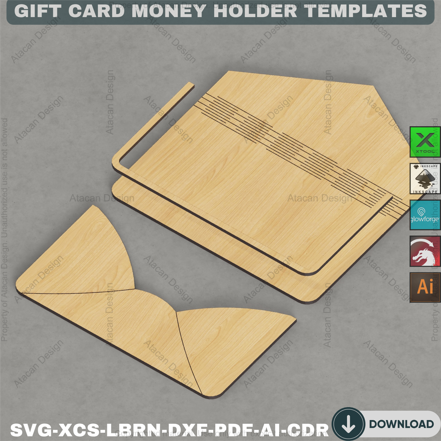 Wooden Envelope Style Money Holder and Gift Card Templates for Laser Cutting DIY Wedding Graduation and Birthday Gifts 898