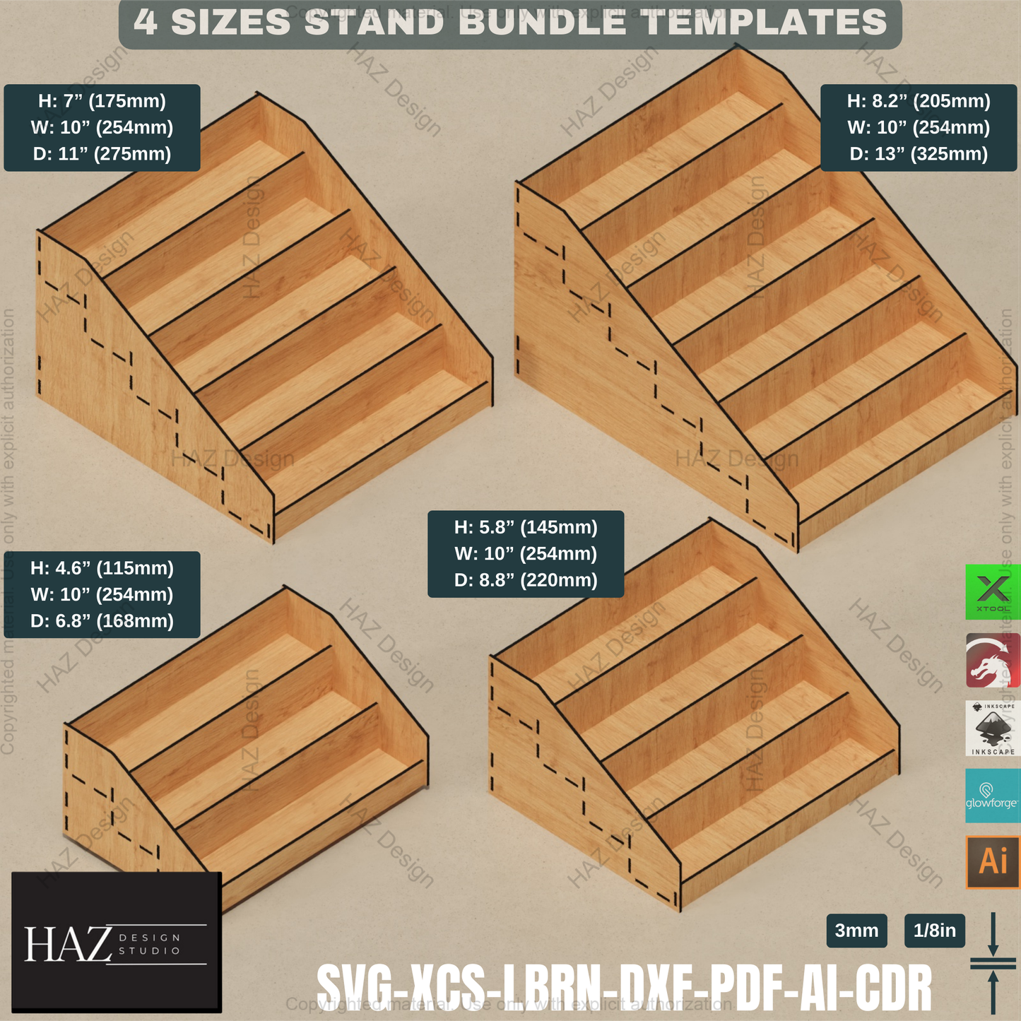 Laser Cut Display Stand - Tiered Shelf - Market Retail SVG,Tiered Display SVG - Laser Cut Shelves - 4 Sizes Bundle 419