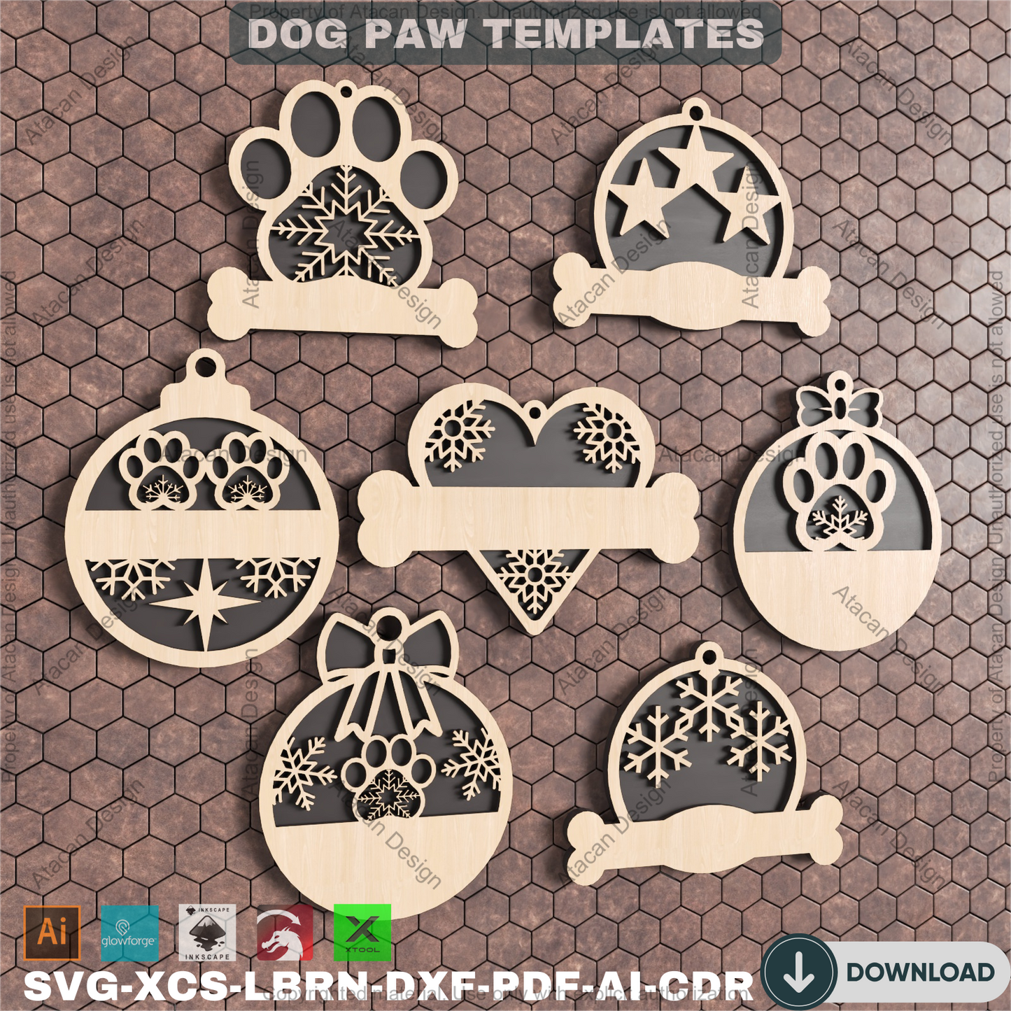 Personalized Dog Paw Ornament - Custom Pet Holiday Keepsake for Christmas,Angel Wing Dog Paw Ornamen,Paw Print Dog Bone Ornament 809
