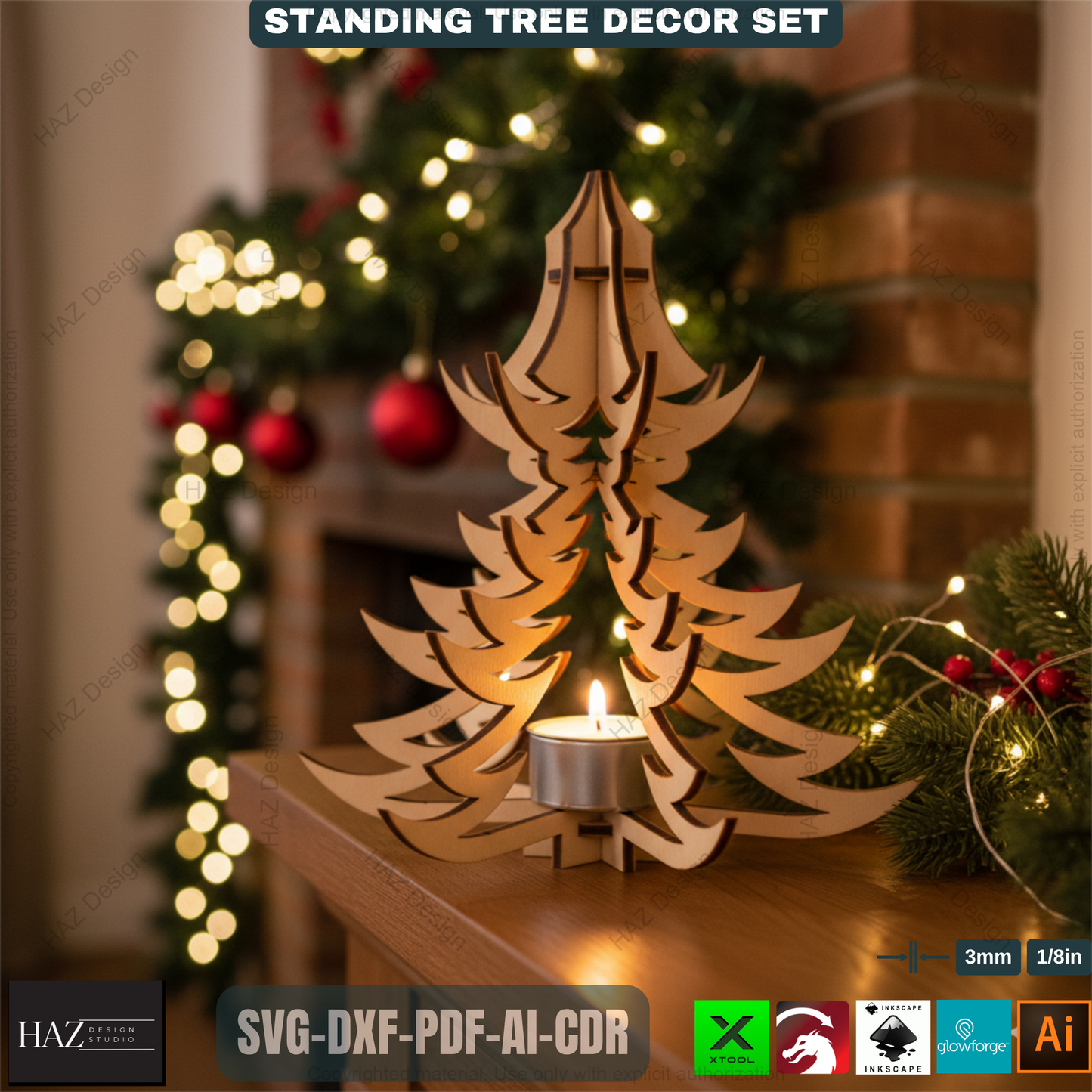 Christmas Tealight Tree Decor, Wooden Snowflake Table Lamp, DIY Laser Cut Holiday Gift, Unique Winter Centerpiece Craft 491