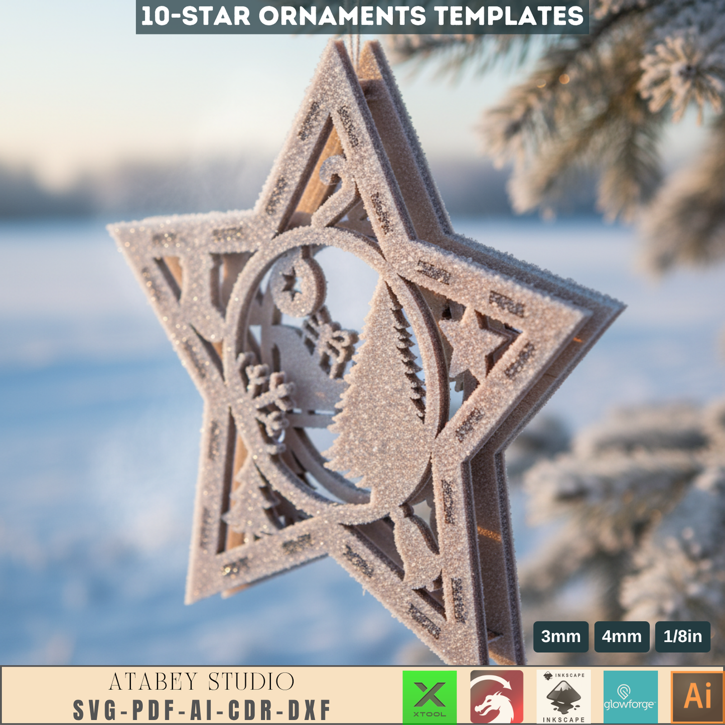 3D Christmas Star Ornament Laser Cut Files for Wood & Acrylic Holiday Tree Decorations 959