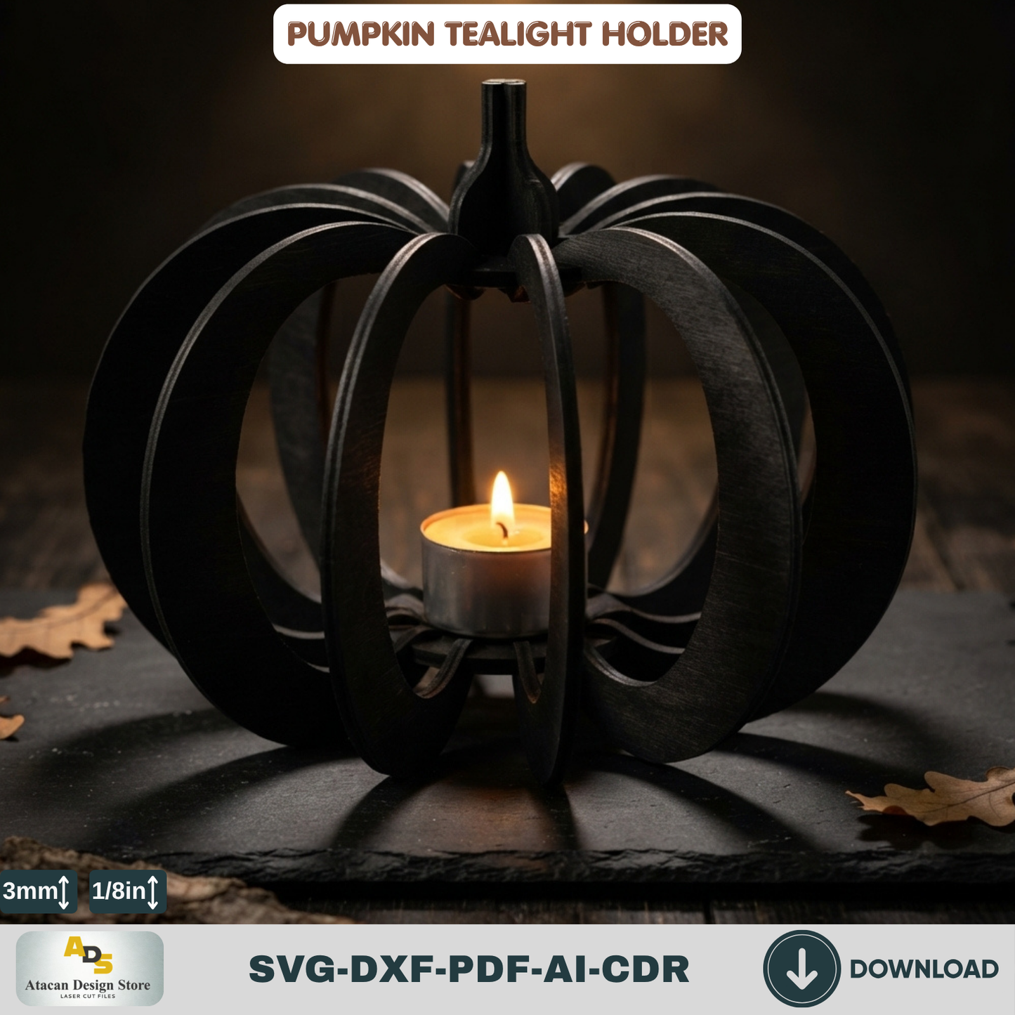 Pumpkin Tealight Holder Laser Cut Template | Halloween Candle Decor