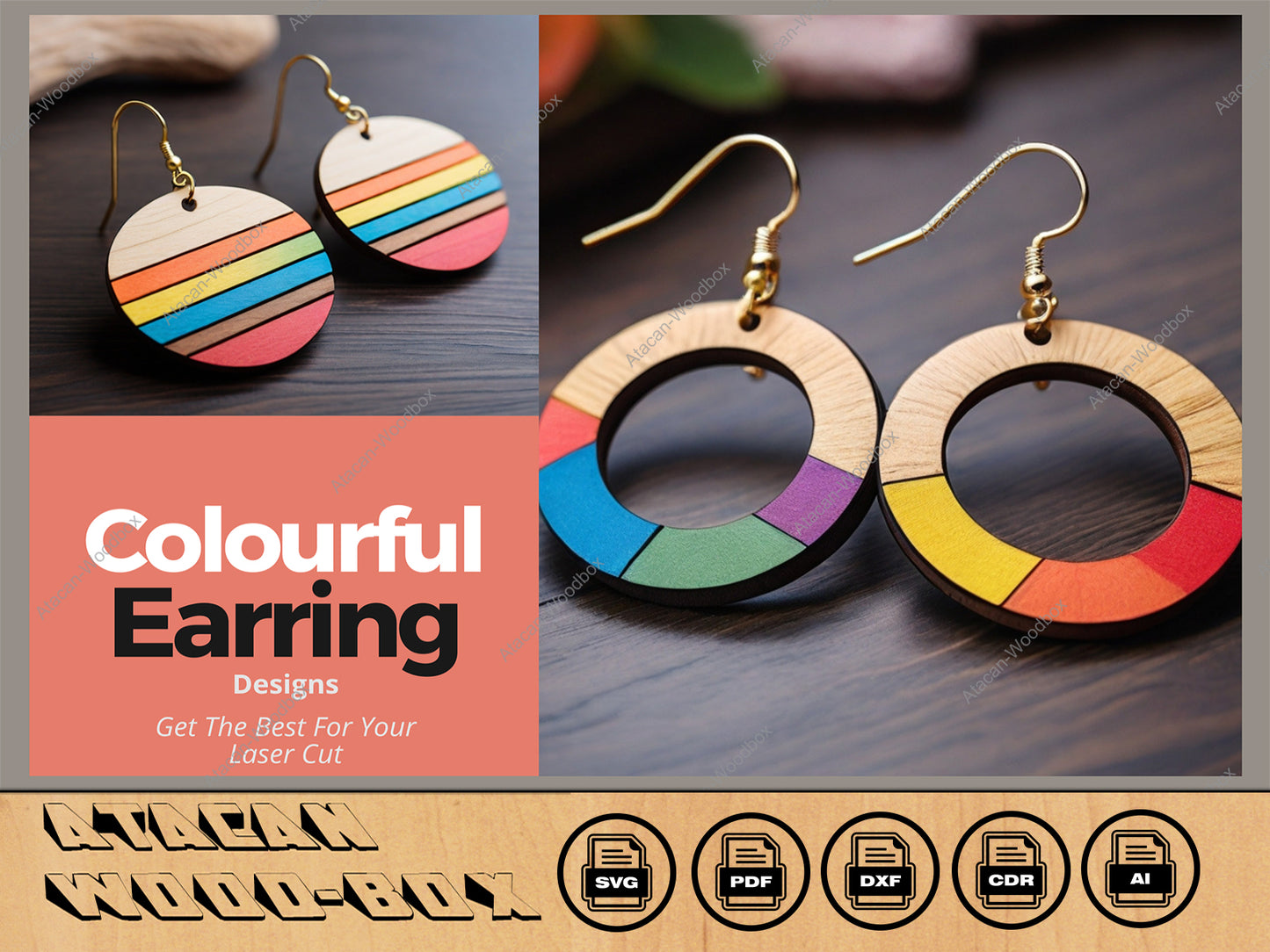 Vibrant Spectrum Wooden Earrings - Downloadable Laser Cut Design Files 410
