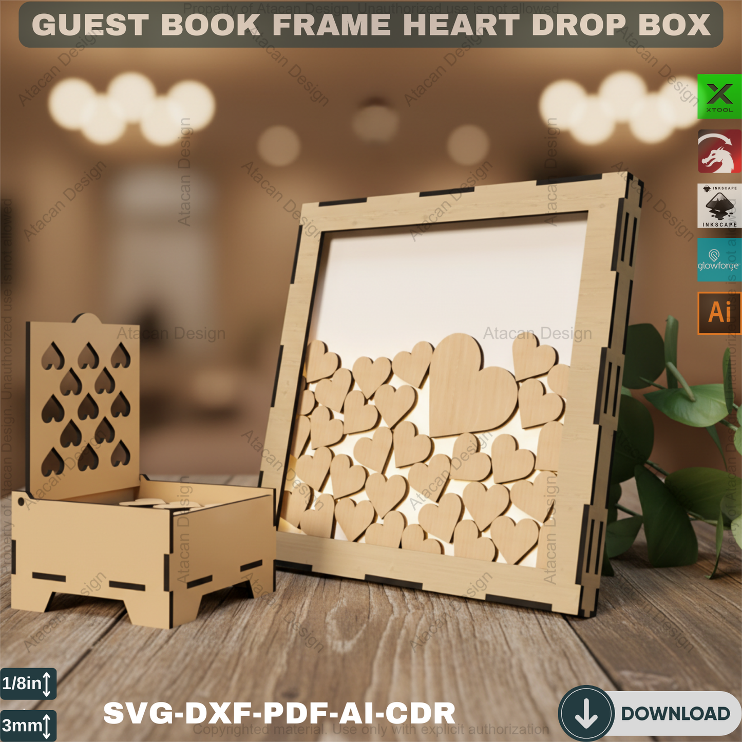 Laser Cut Heart Drop Box - Guest Book Sign, Bridal Shower Gift,Unique Guest Book Sign - Heart Drop Box, Laser Cut Wedding Decor 868