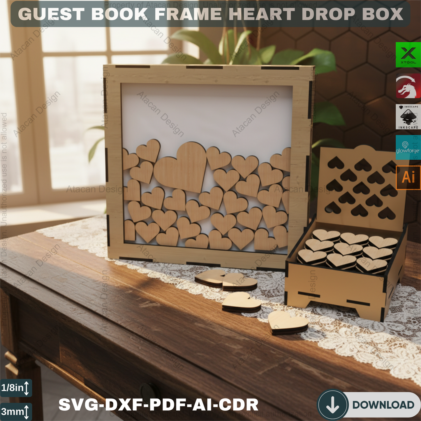 Laser Cut Heart Drop Box - Guest Book Sign, Bridal Shower Gift,Unique Guest Book Sign - Heart Drop Box, Laser Cut Wedding Decor 868