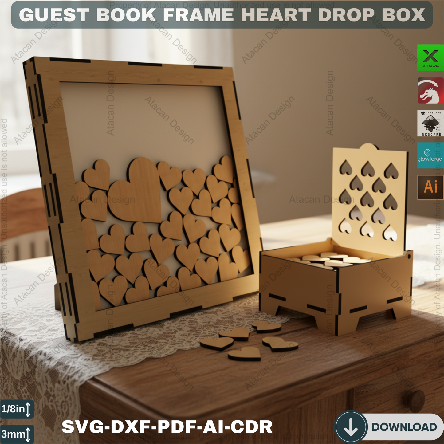 Laser Cut Heart Drop Box - Guest Book Sign, Bridal Shower Gift,Unique Guest Book Sign - Heart Drop Box, Laser Cut Wedding Decor 868