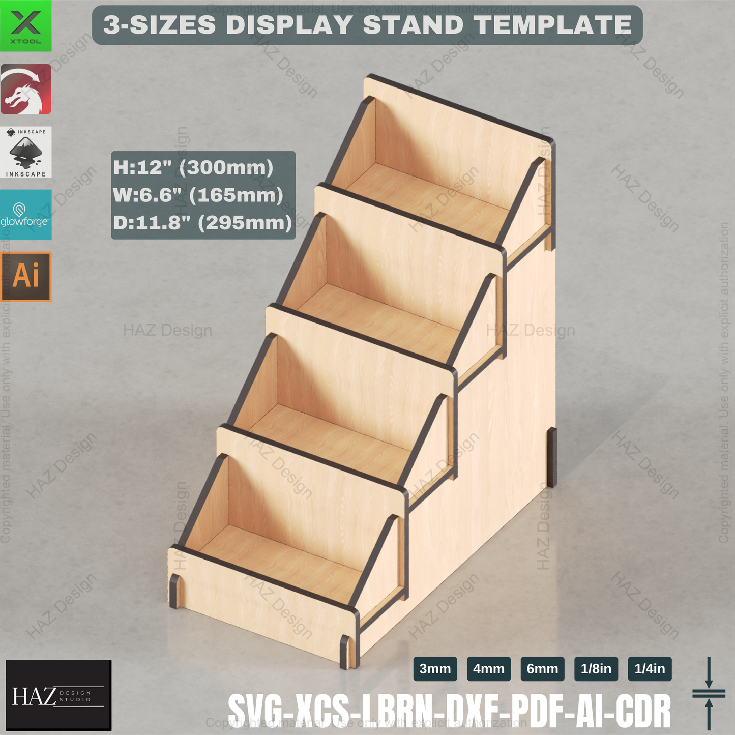 Multi-Material Retail Stand SVG - 4 Layered Laser Cut Shelf Template,-Size Retail Counter Display - Customizable Laser Cut Files 425