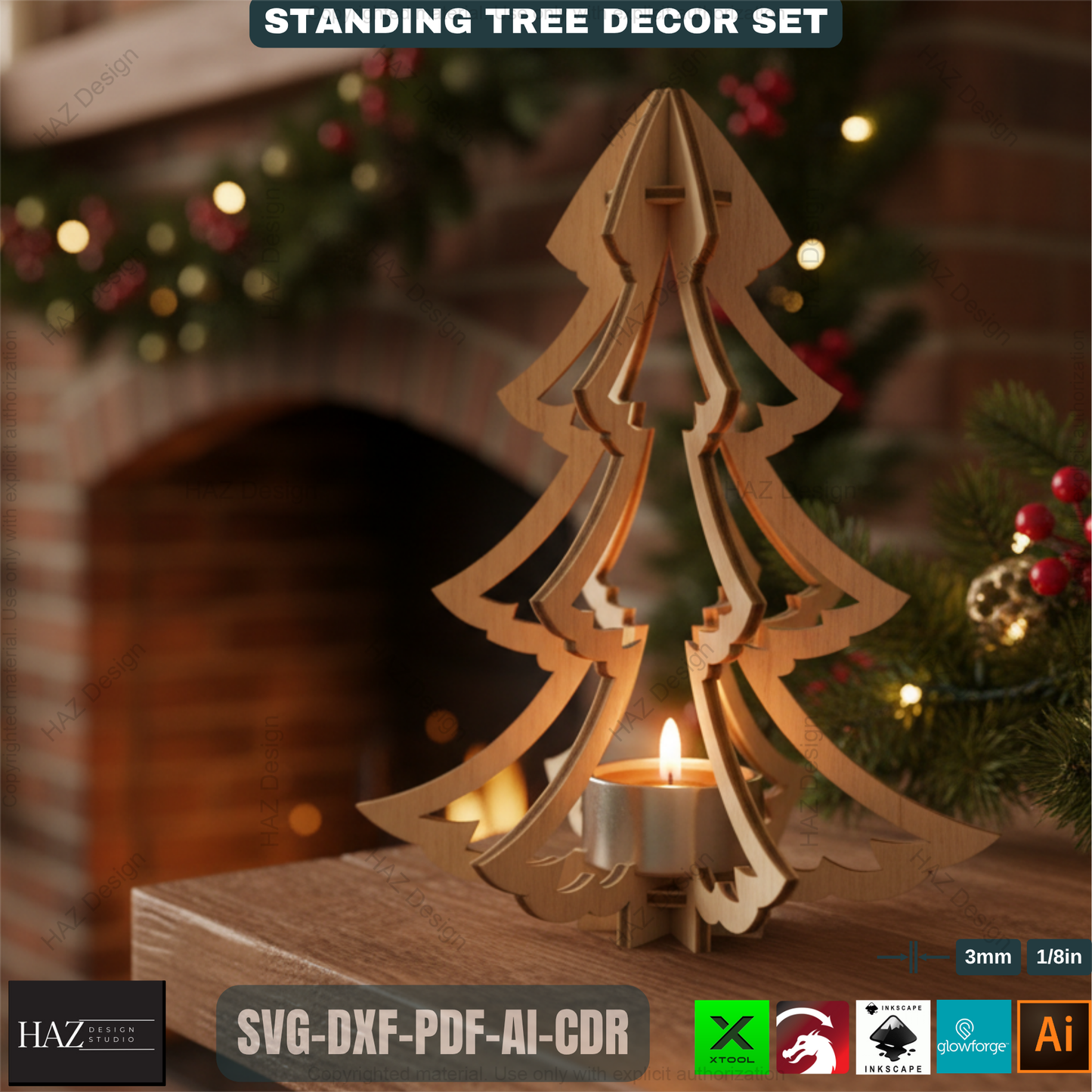 Christmas Tealight Tree Decor, Wooden Snowflake Table Lamp, DIY Laser Cut Holiday Gift, Unique Winter Centerpiece Craft 491