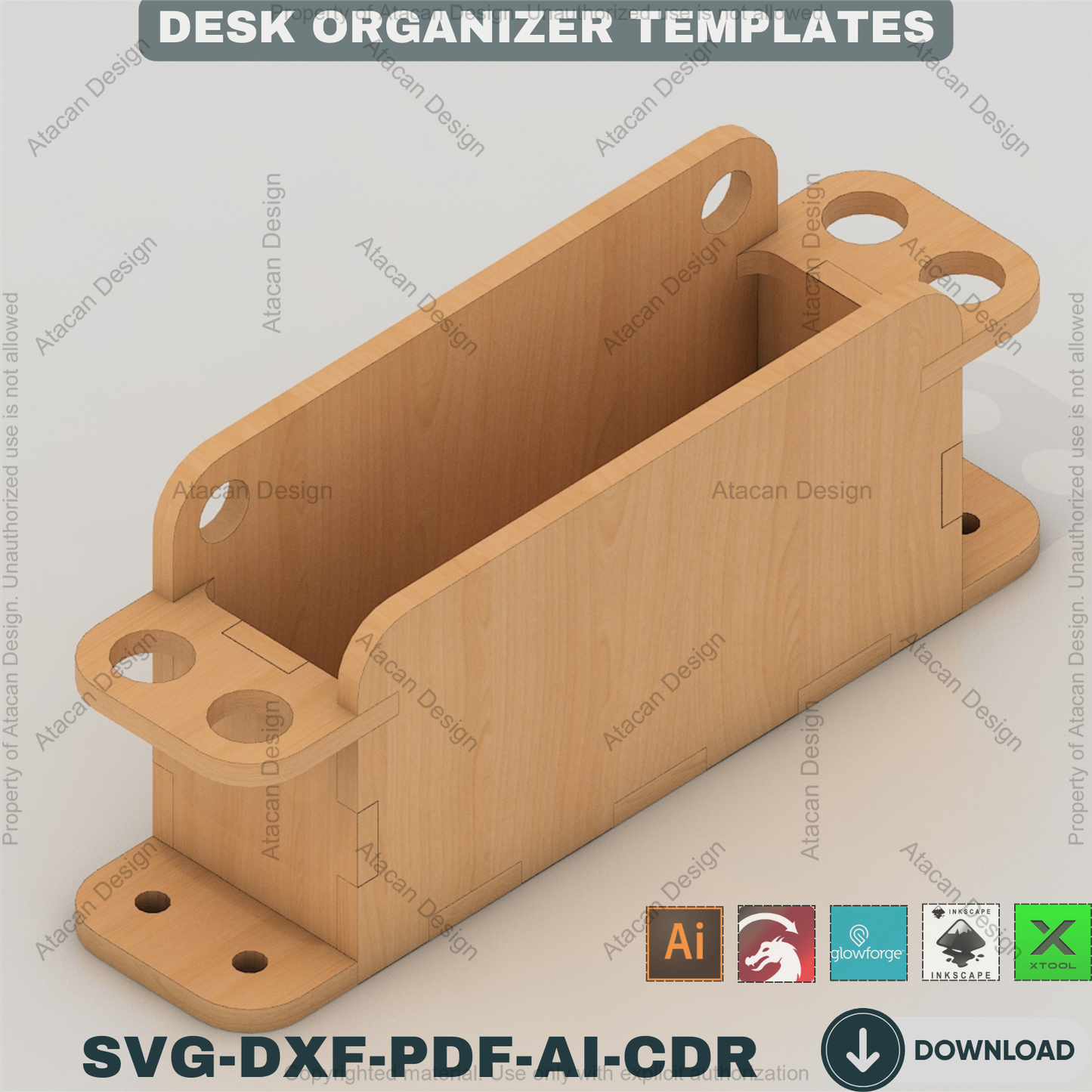 Business Card Holder Laser Cut SVG File - Wood Desk Organiser Accessories - Download Glowforge Cut file 100
