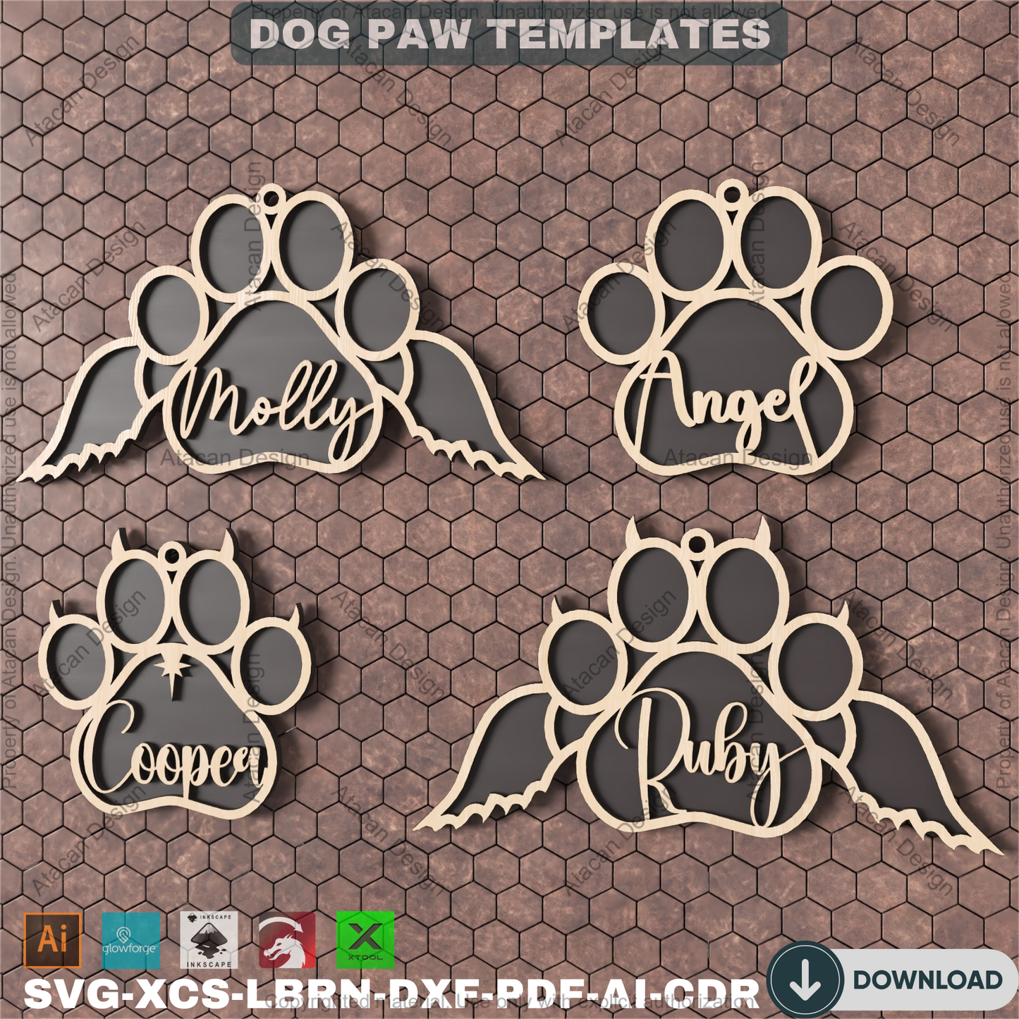 Personalized Dog Paw Ornament - Custom Pet Holiday Keepsake for Christmas,Angel Wing Dog Paw Ornamen,Paw Print Dog Bone Ornament 809