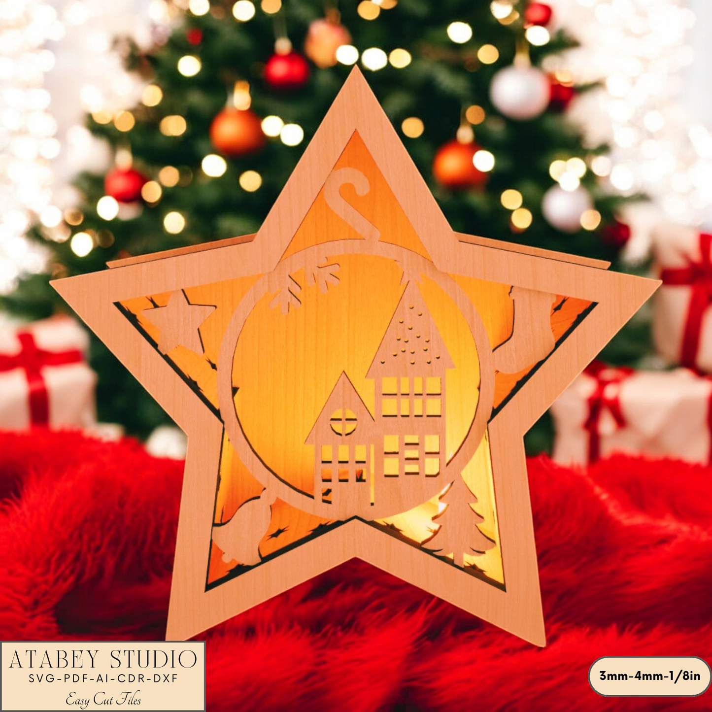 Christmas Star Lantern Laser Cut Design - Festive Candle Holder Elegant Design - Perfect Laser Cut Holiday Decoration 908