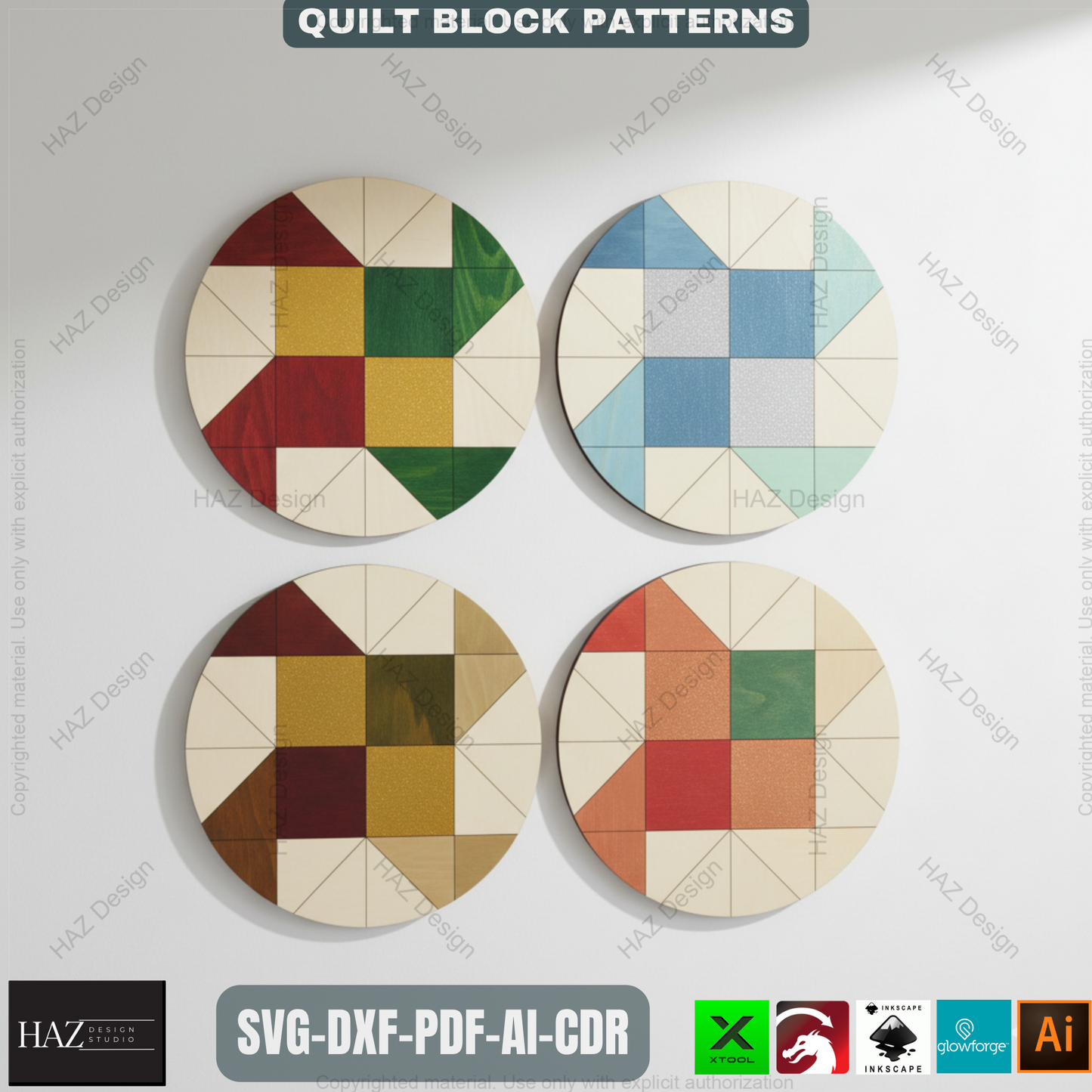 Intricate Geometric Quilt Block Patterns, Digital Download for Laser Cutting, Barn Quilt DIY Project Files, Modern Mosaic Art 489