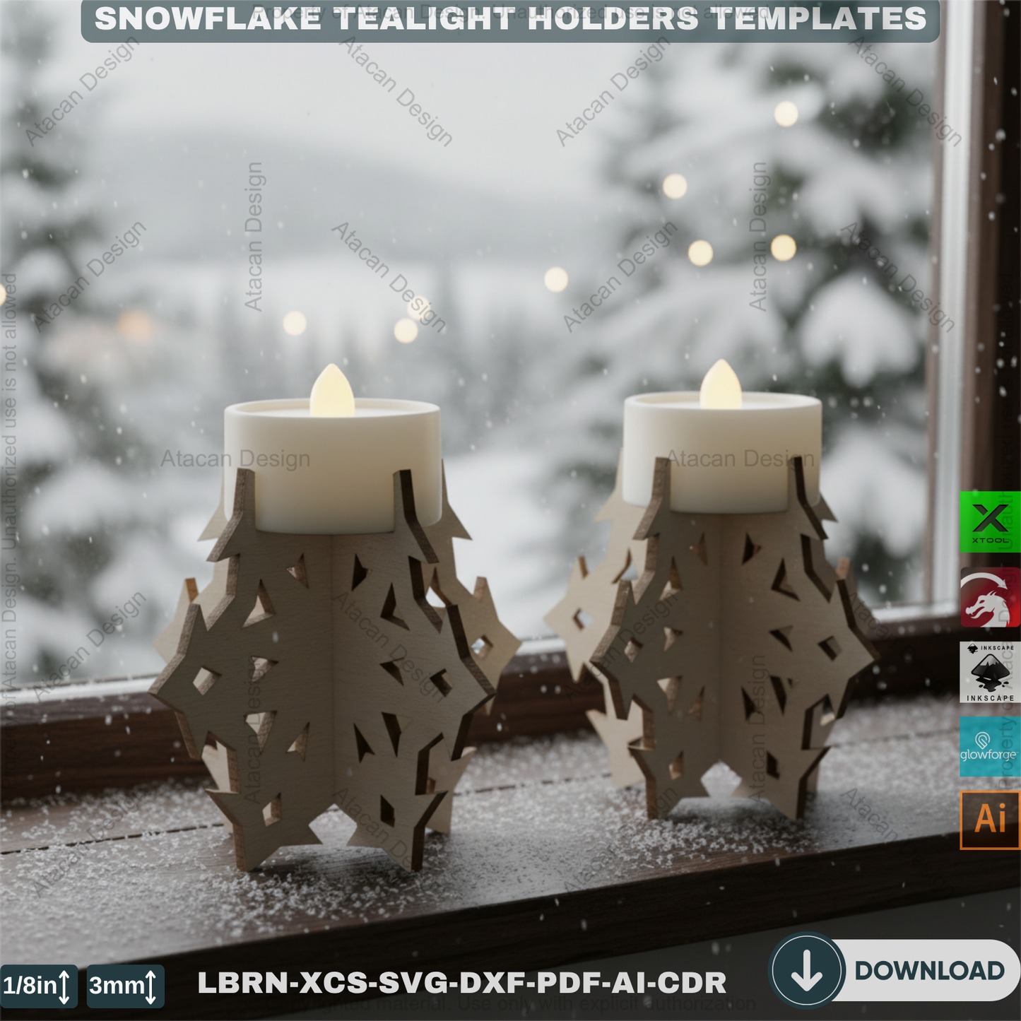 DIY Wooden Snowflake Candle Holders | Laser Cut Files Winter Lantern | Christmas Decoration SVG 906