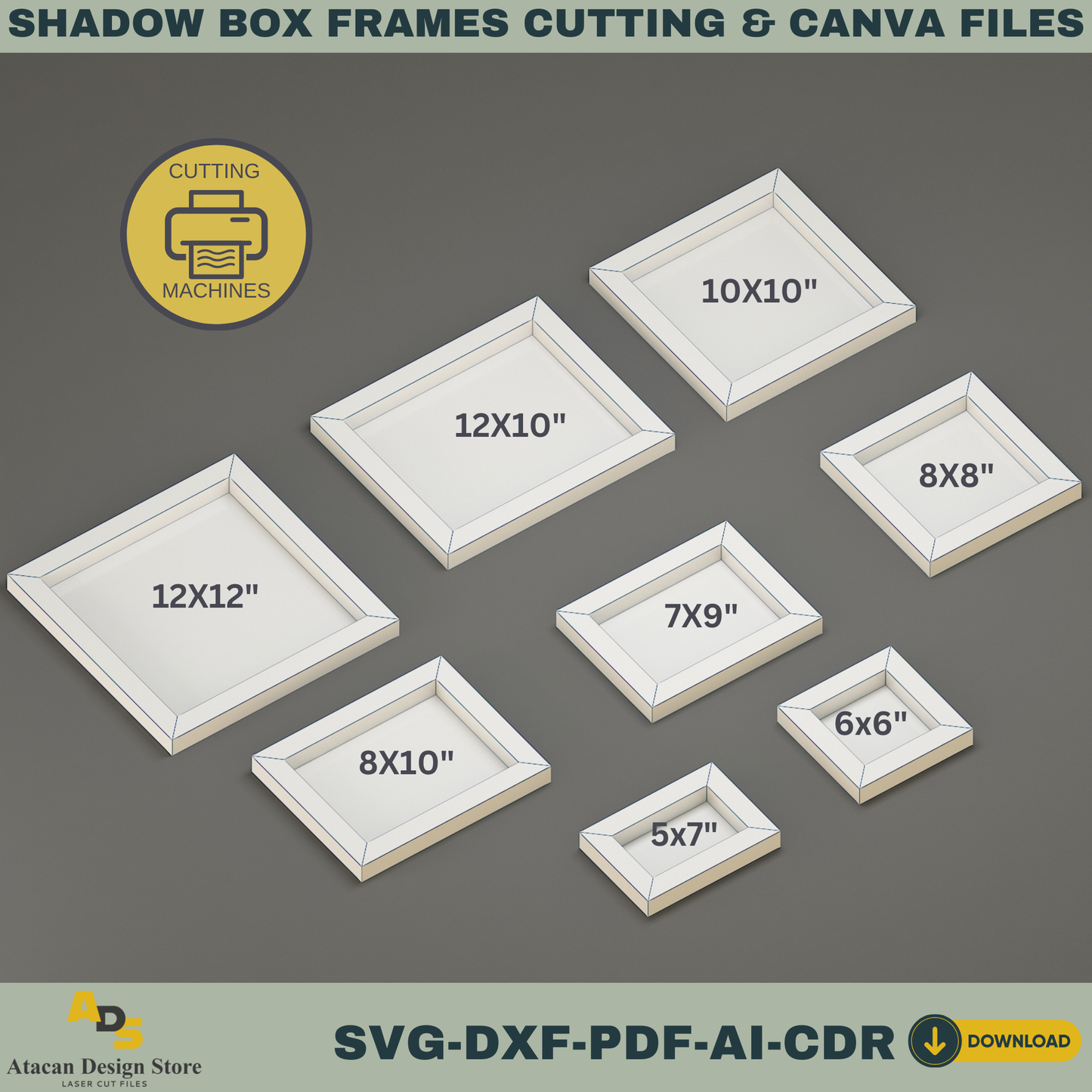Shadow Box Frame SVG Templates | 3D Paper Craft for Cricut & Silhouette | Canva Editable | pdf, DXF, ai, CDR Cutting Files 767