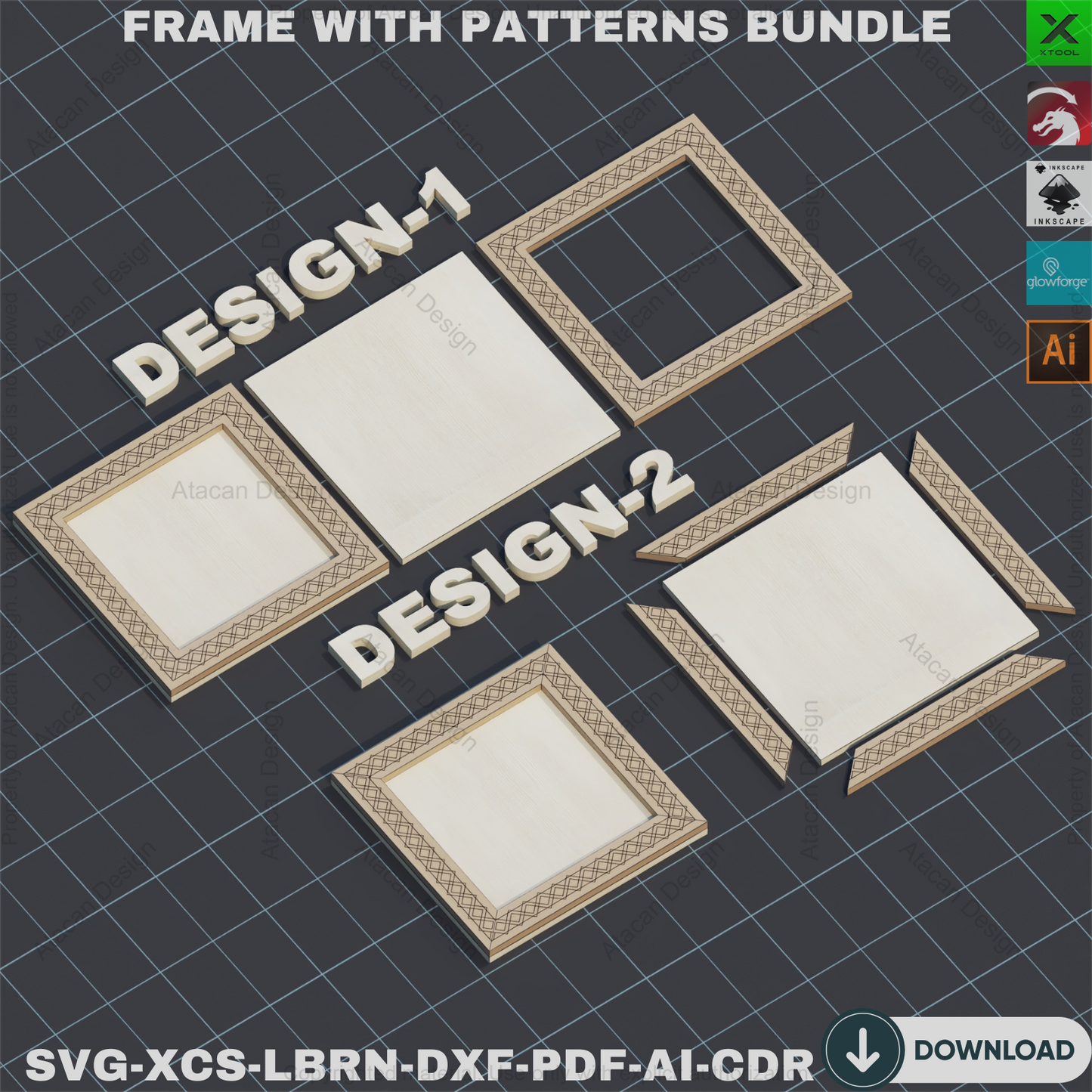 Photo Frame Laser Cut: SVG, 2 Styles, 8 Sizes, Xtool Ready,Patterned Frame SVG: Laser Cut Photo Frames, 2 Designs, 8 Sizes 856