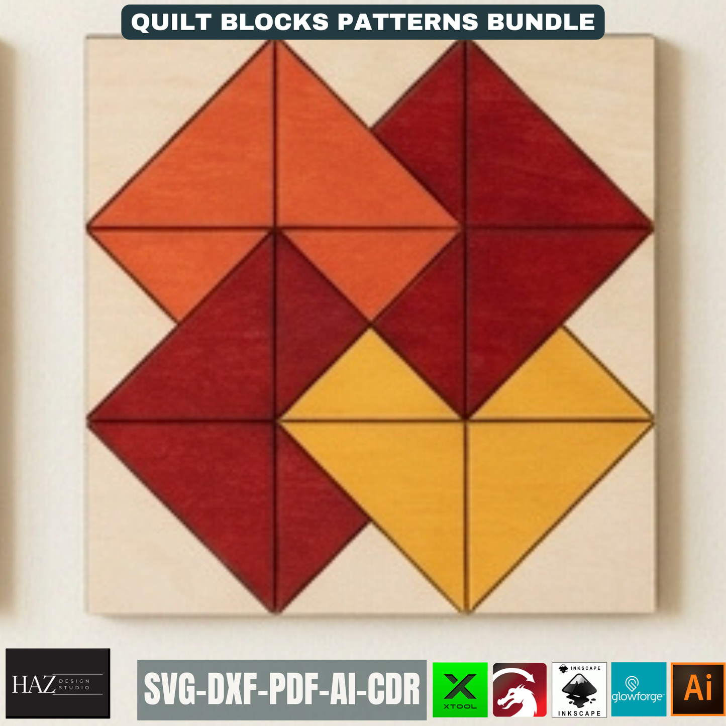 Geometric Barn Quilt Block Pattern Bundle, Wooden Wall Art Laser Cut Template, Modern Mosaic Home Decor 517