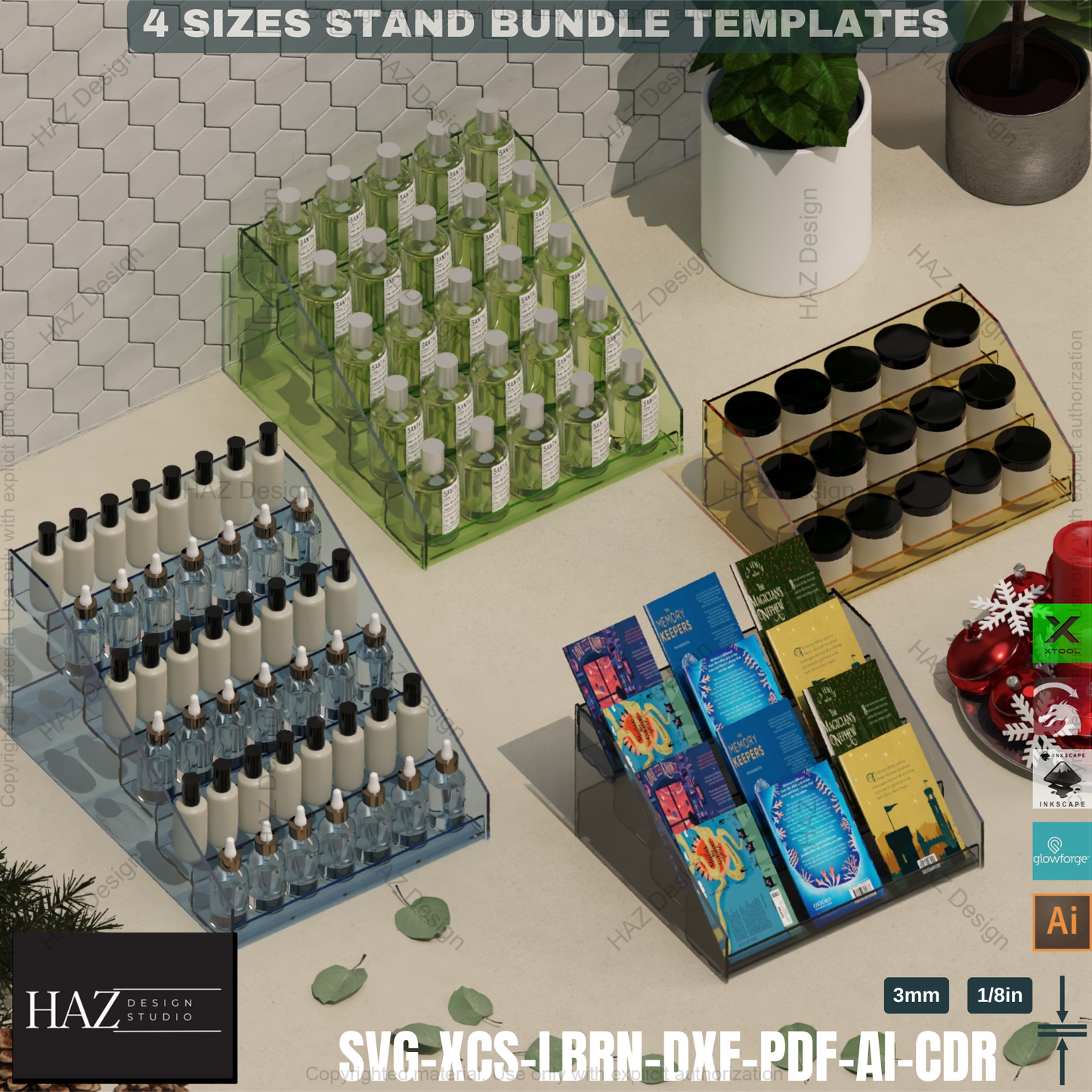 Laser Cut Display Stand - Tiered Shelf - Market Retail SVG,Tiered Display SVG - Laser Cut Shelves - 4 Sizes Bundle 419