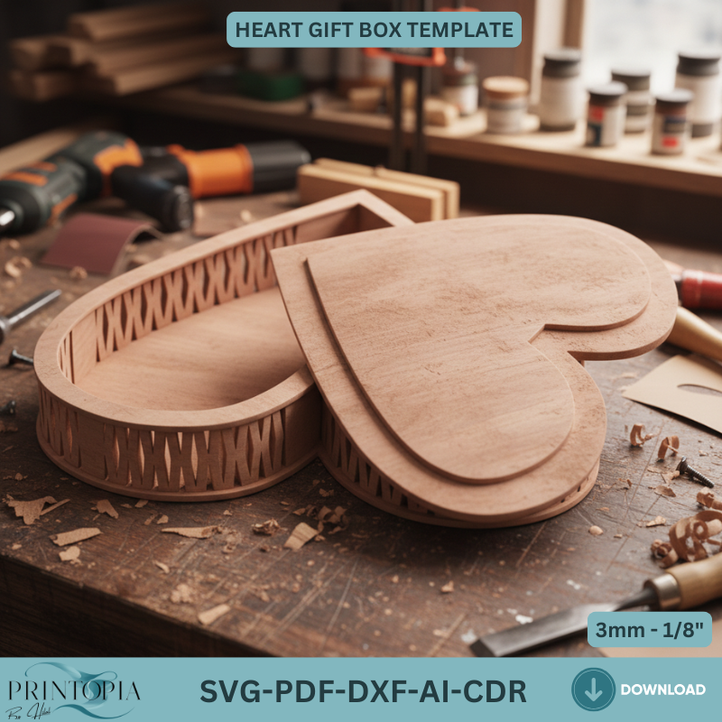 Heart Gift Box Laser Cut Design Valentine’s Jewelry Box Template Glowforge Project Heart Shaped Plywood Box Plan