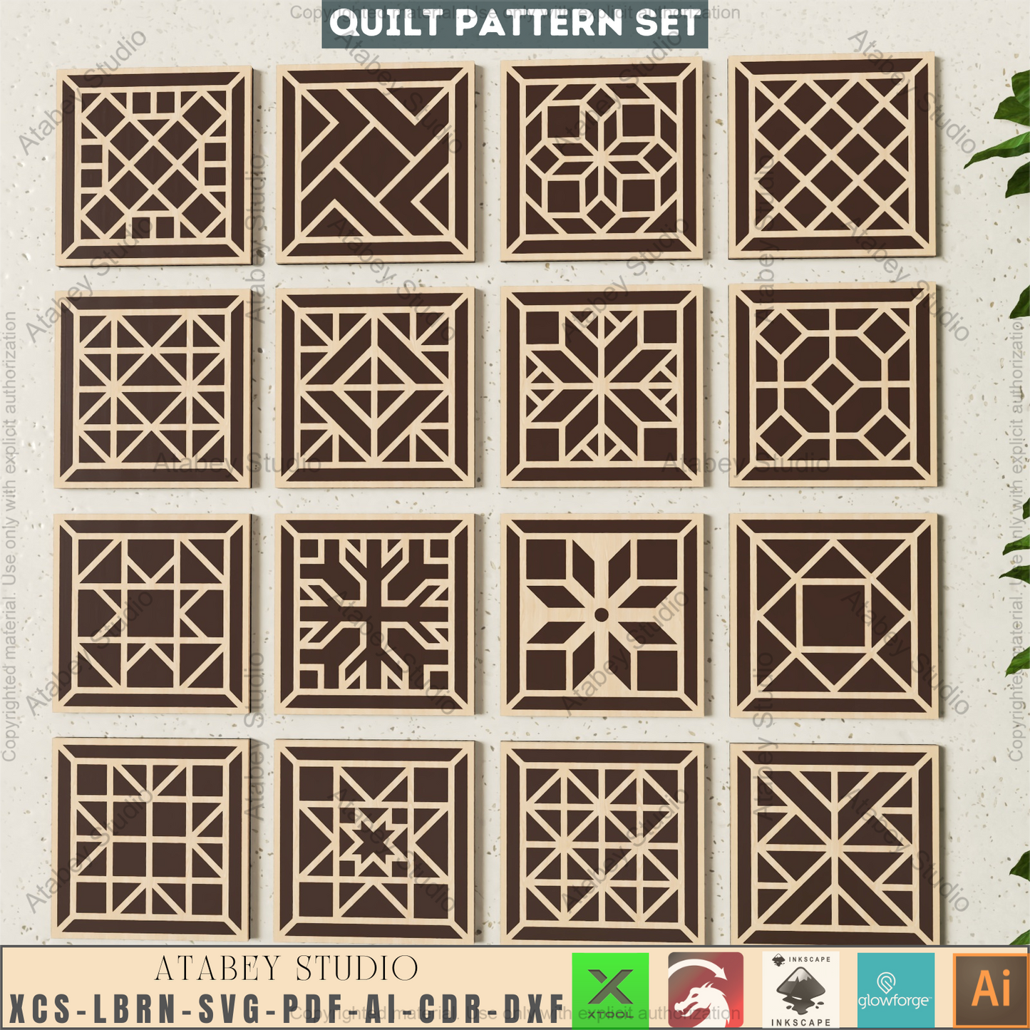 Modern Geometric Coaster & Wall Tile Bundle • 16 Laser Cut Patterns for DIY Home Decor • Glowforge Xtool Compatible 945
