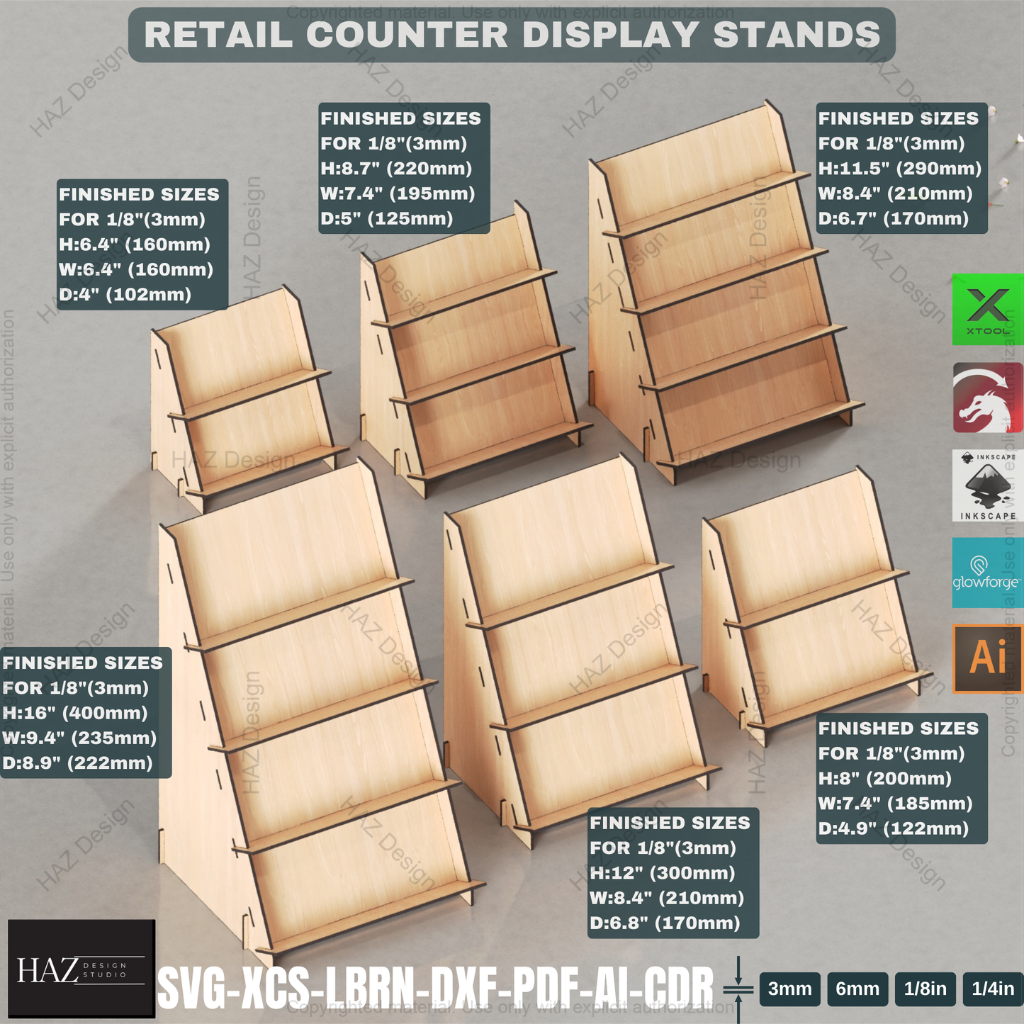 Laser Cut Retail Counter Display Stand Set | Multiple Sizes & Tiers | Shop & Market Shelf Files 439