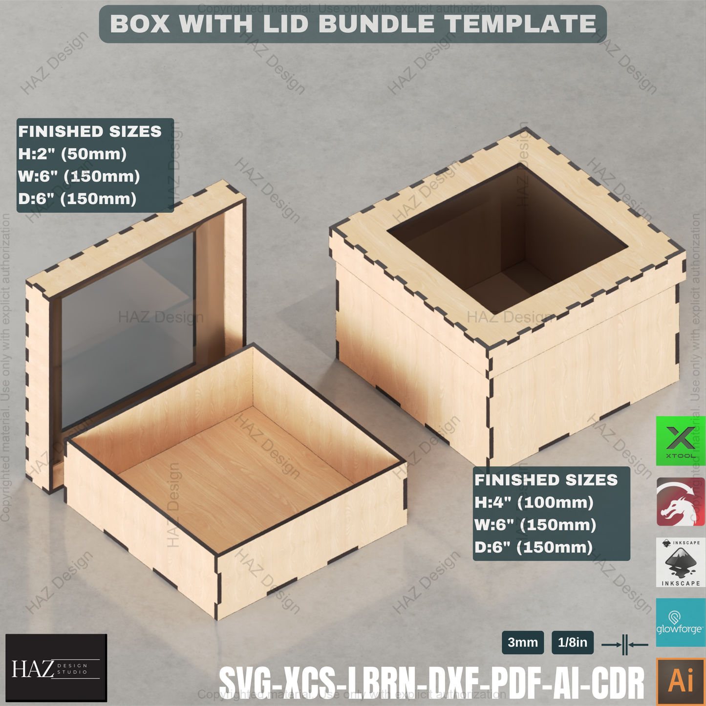 Laser Cut Box Template Bundle - 12 Sizes with Window & Solid Lids - Digital Files 435